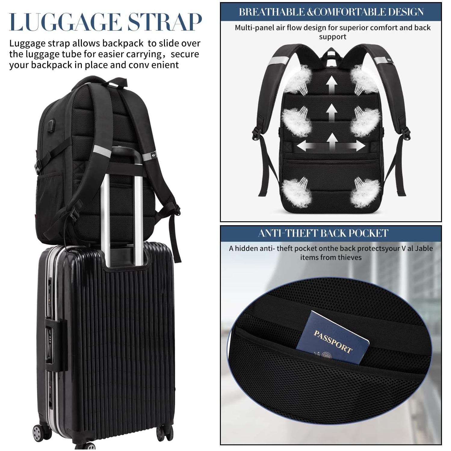 Extra Large Travel Laptop Backpack for Men 55L,Water Resistant 18.4 inch Big Business Laptop Bookbags with USB Charging Port,TSA Friendly Anti Theft