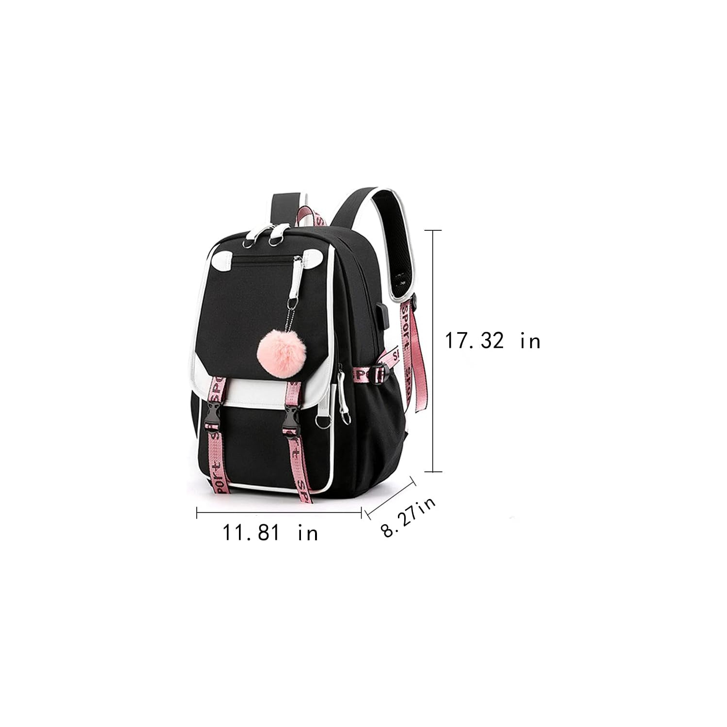 Kids Backpacks For Teen Girls With USB Port, cute black backpack Can Hold 15.6in Notebook,Tablets.Girls Backpack Can Be Used As Gift for Students Or