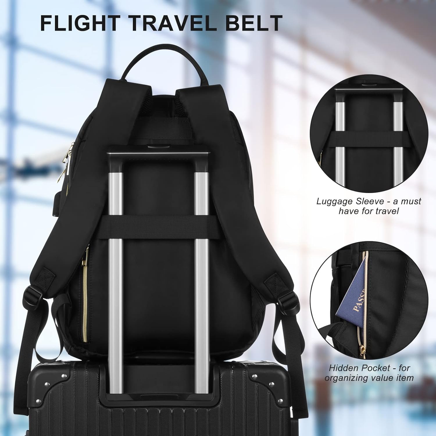 Backpack for Women,Laptop Bag for Travel Work College Teacher,School Backpack for Teen Girls Student,Sac a Dos Femme Voyage,Ladies Gifts,Black