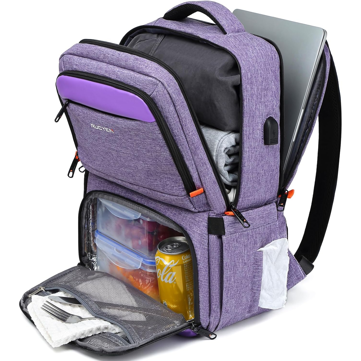 Lunch Backpack, Insulated Cooler Backpack Lunch Box for Women, 15.6 Inch RFID Blocking Laptop Backpack with USB Port, Water Resistant Leak-Proof