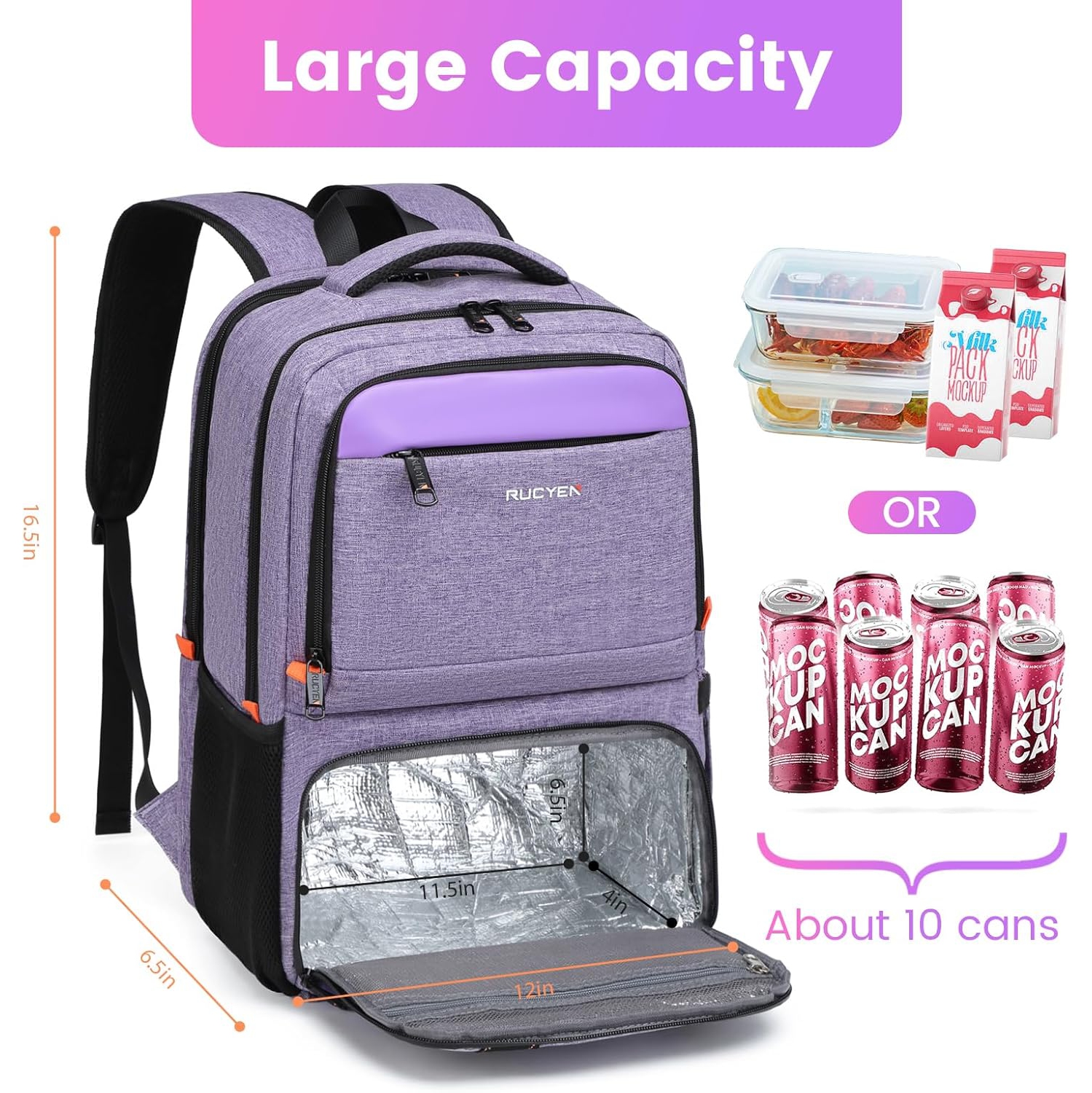 Lunch Backpack, Insulated Cooler Backpack Lunch Box for Women, 15.6 Inch RFID Blocking Laptop Backpack with USB Port, Water Resistant Leak-Proof