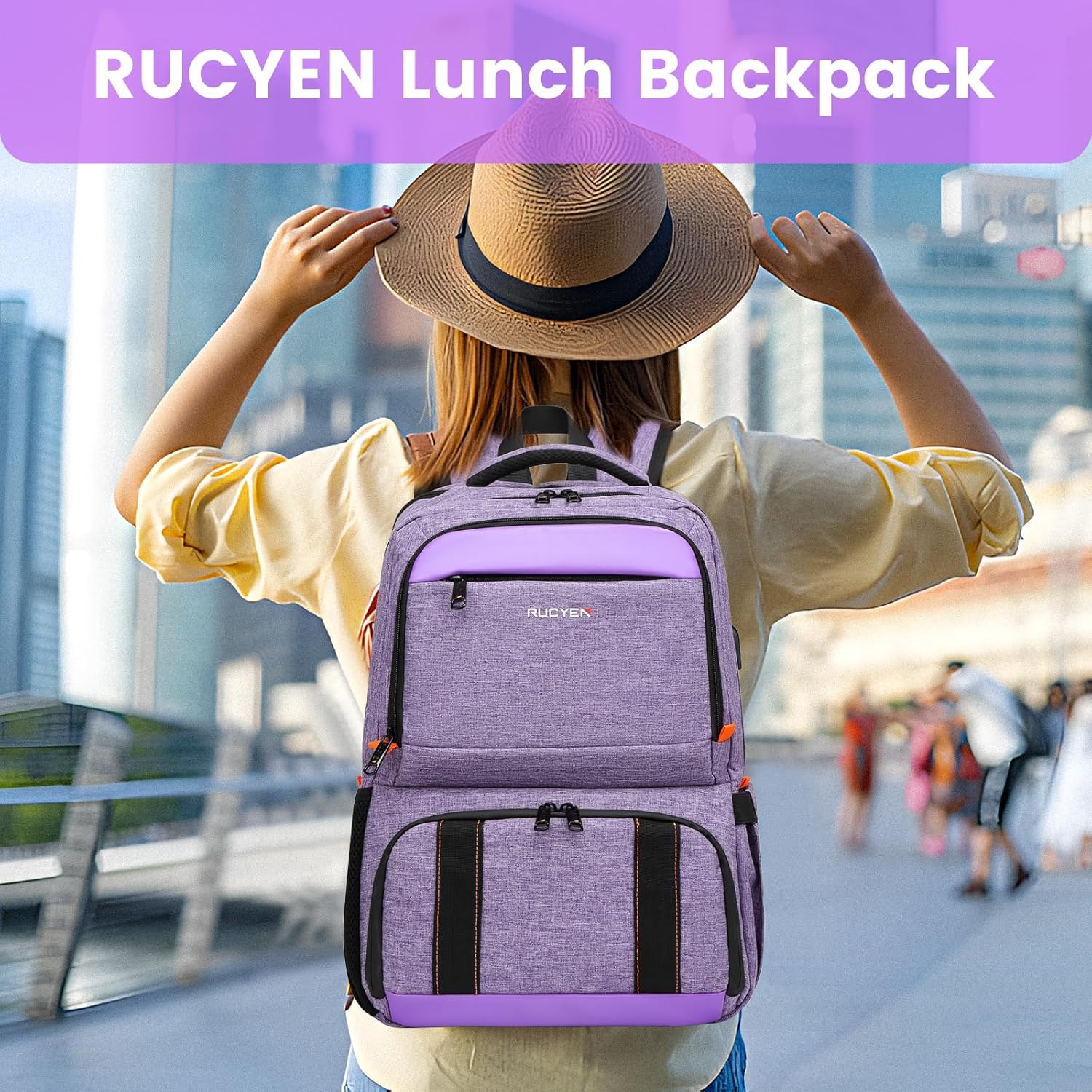 Lunch Backpack, Insulated Cooler Backpack Lunch Box for Women, 15.6 Inch RFID Blocking Laptop Backpack with USB Port, Water Resistant Leak-Proof
