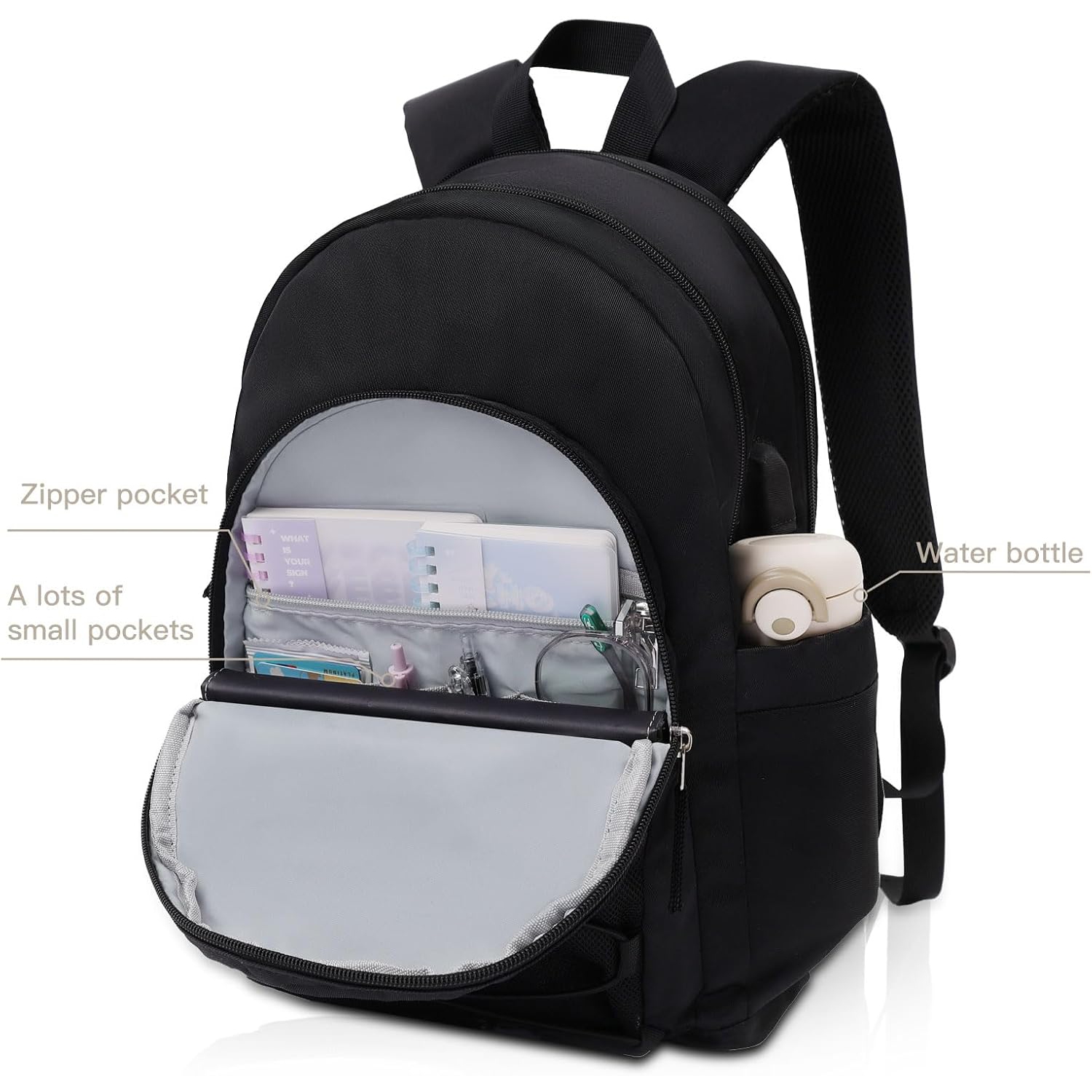 Laptop Backpacks 15.6 Inch,School Bags,College Backpack Aesthetic Cute Bookbag for Girl Boy Teens Student Travel(Black)