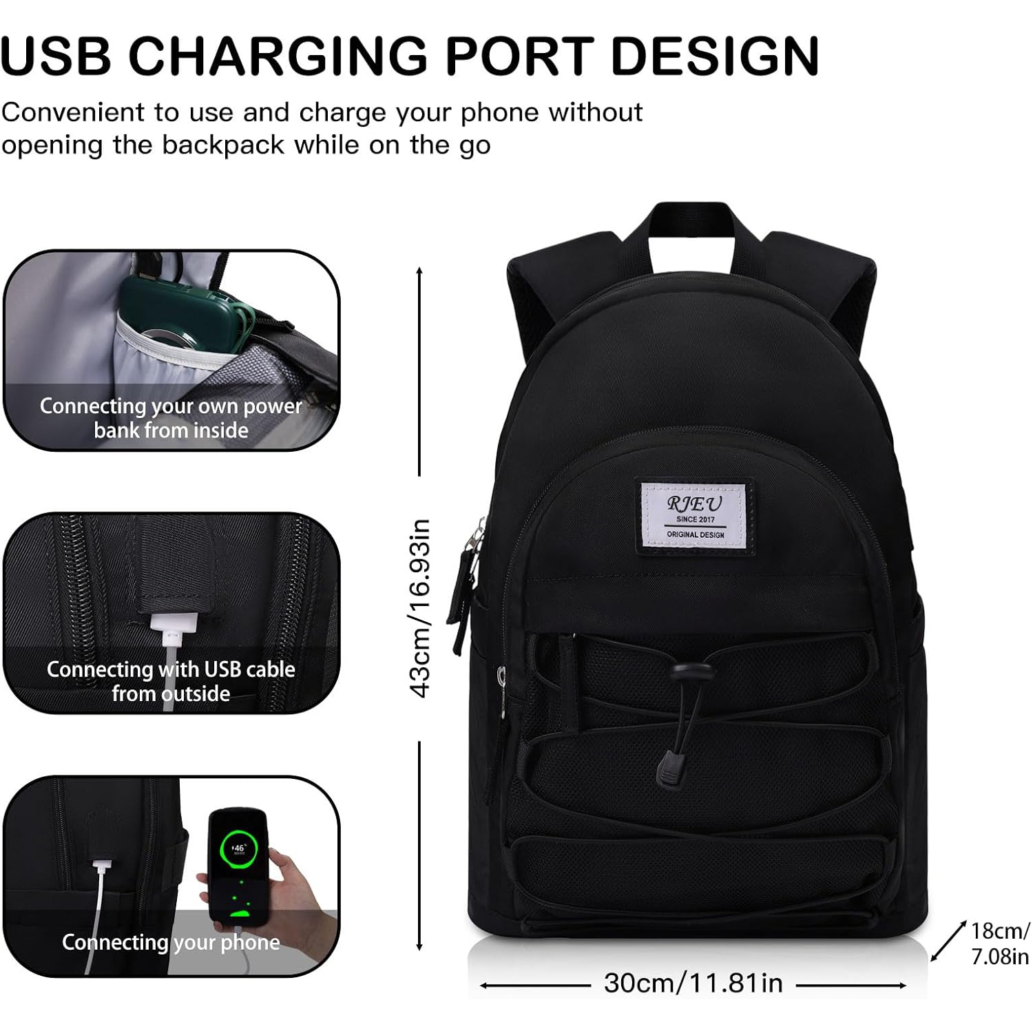 Laptop Backpacks 15.6 Inch,School Bags,College Backpack Aesthetic Cute Bookbag for Girl Boy Teens Student Travel(Black)