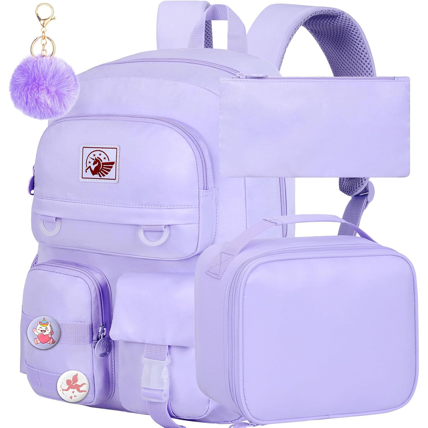 3PCS Laptop Backpack for Girls Women, 15.6 Cute Aesthetic Computer Water Resistant Anti Theft College School Bookbag with Lunch Box for Teens