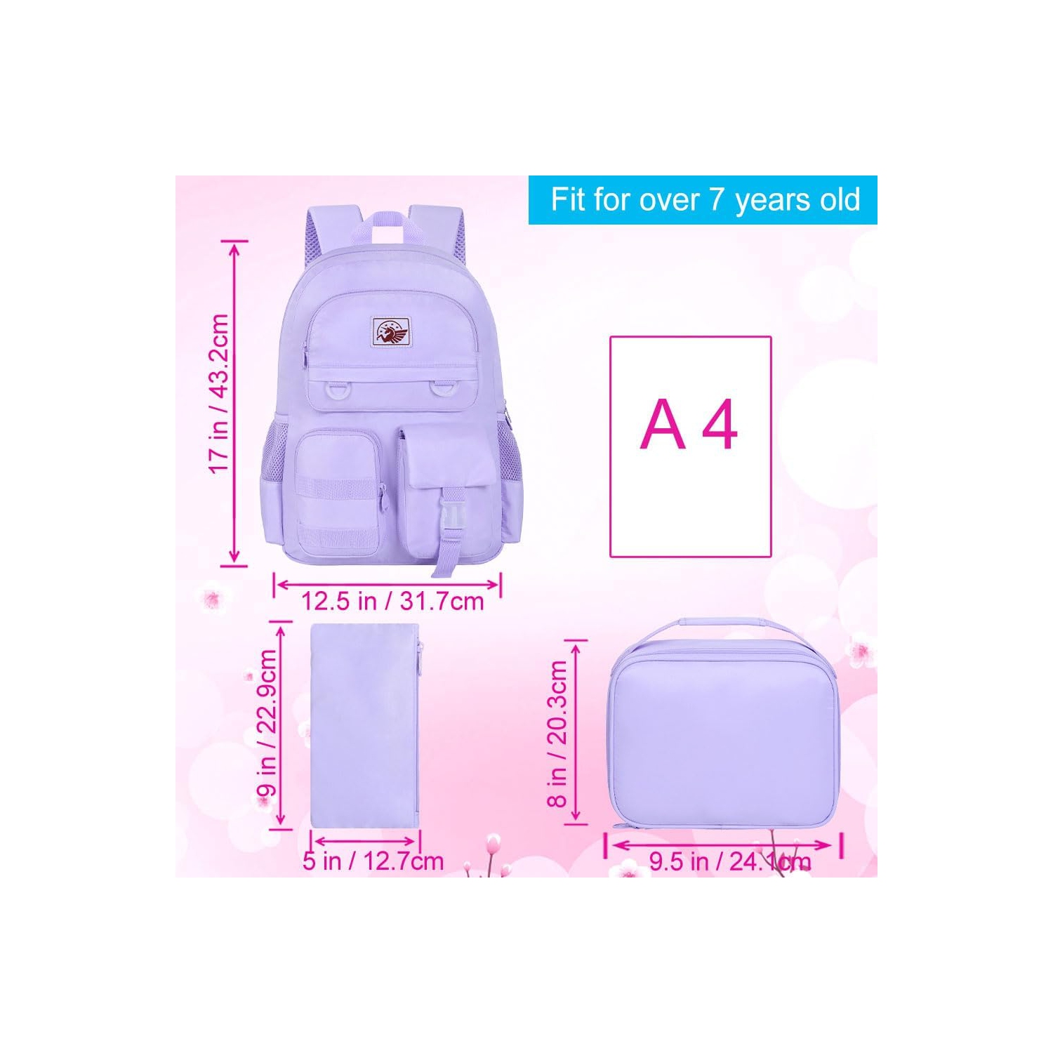 3PCS Laptop Backpack for Girls Women, 15.6 Cute Aesthetic Computer Water Resistant Anti Theft College School Bookbag with Lunch Box for Teens