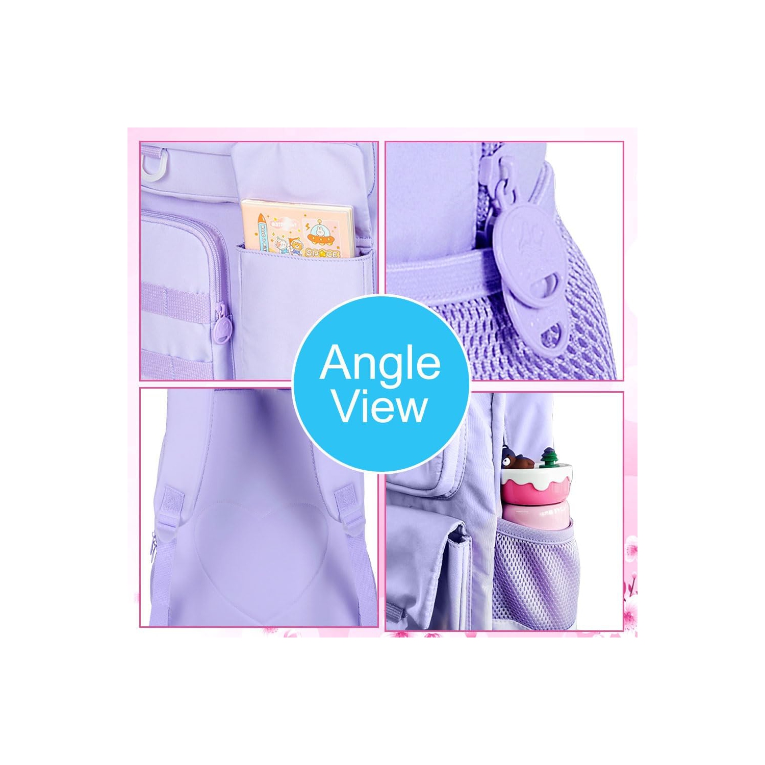 3PCS Laptop Backpack for Girls Women, 15.6 Cute Aesthetic Computer Water Resistant Anti Theft College School Bookbag with Lunch Box for Teens