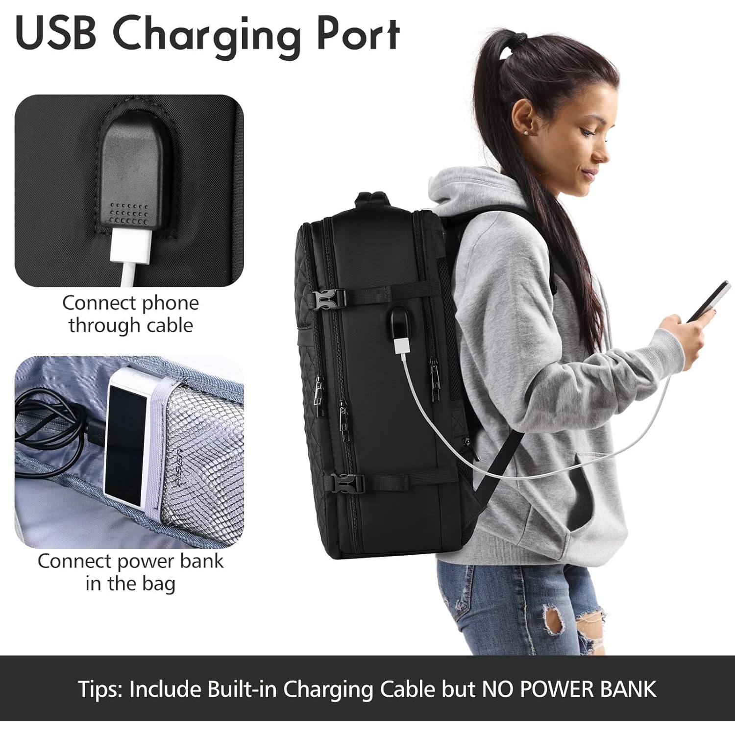 M Large Travel Backpack Women, Flight Approved Carry On Backpack, Water Resistant Anti-Theft Casual Daypack School Bag,17.3 inch,Black Zipper