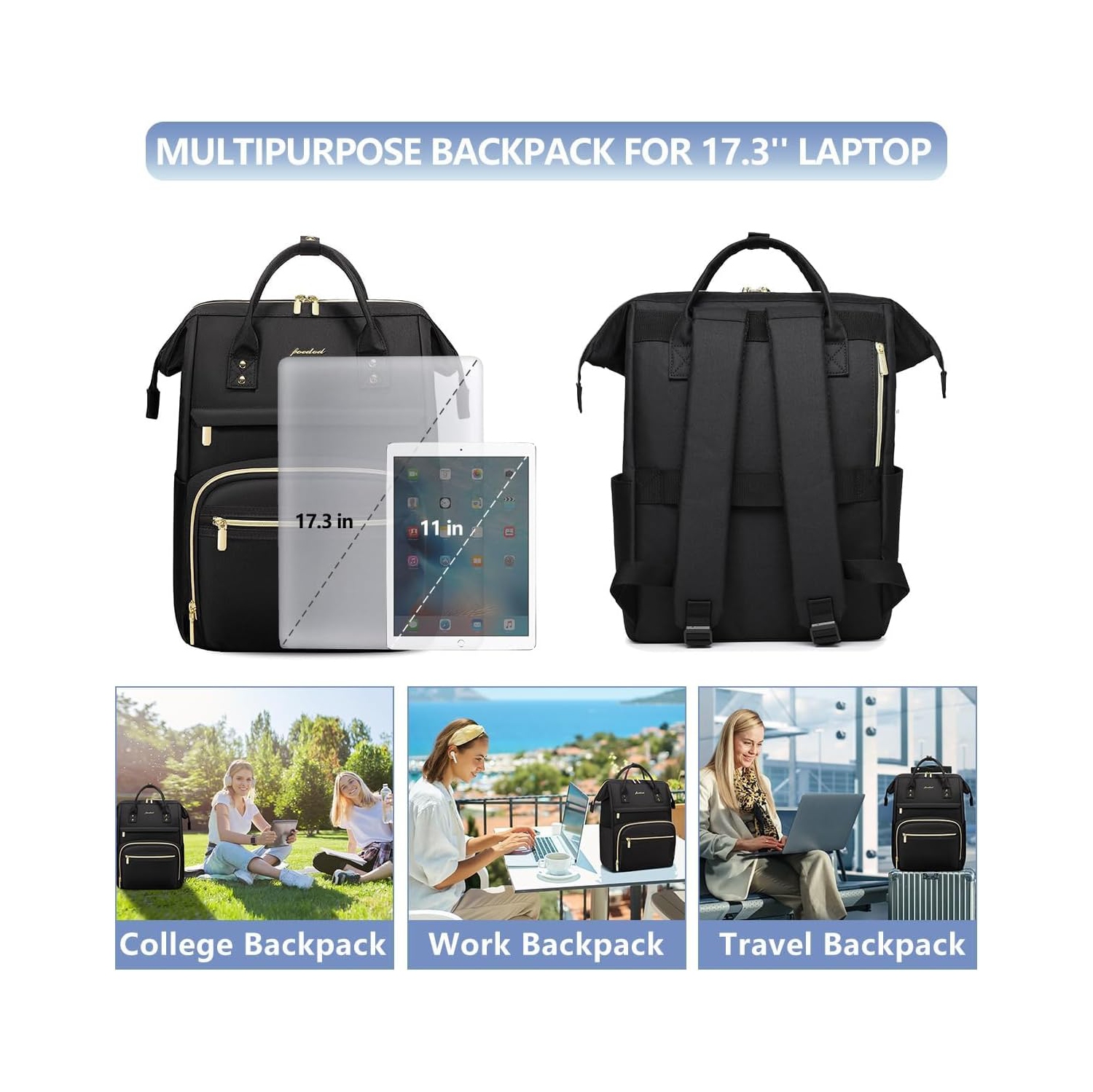 Women Laptop Backpack Teacher Bags: 17.3 Inch Nurse Computer Backpack with USB Port Work Bag Stylish Travel Daypack Bookbag Waterproof for Business