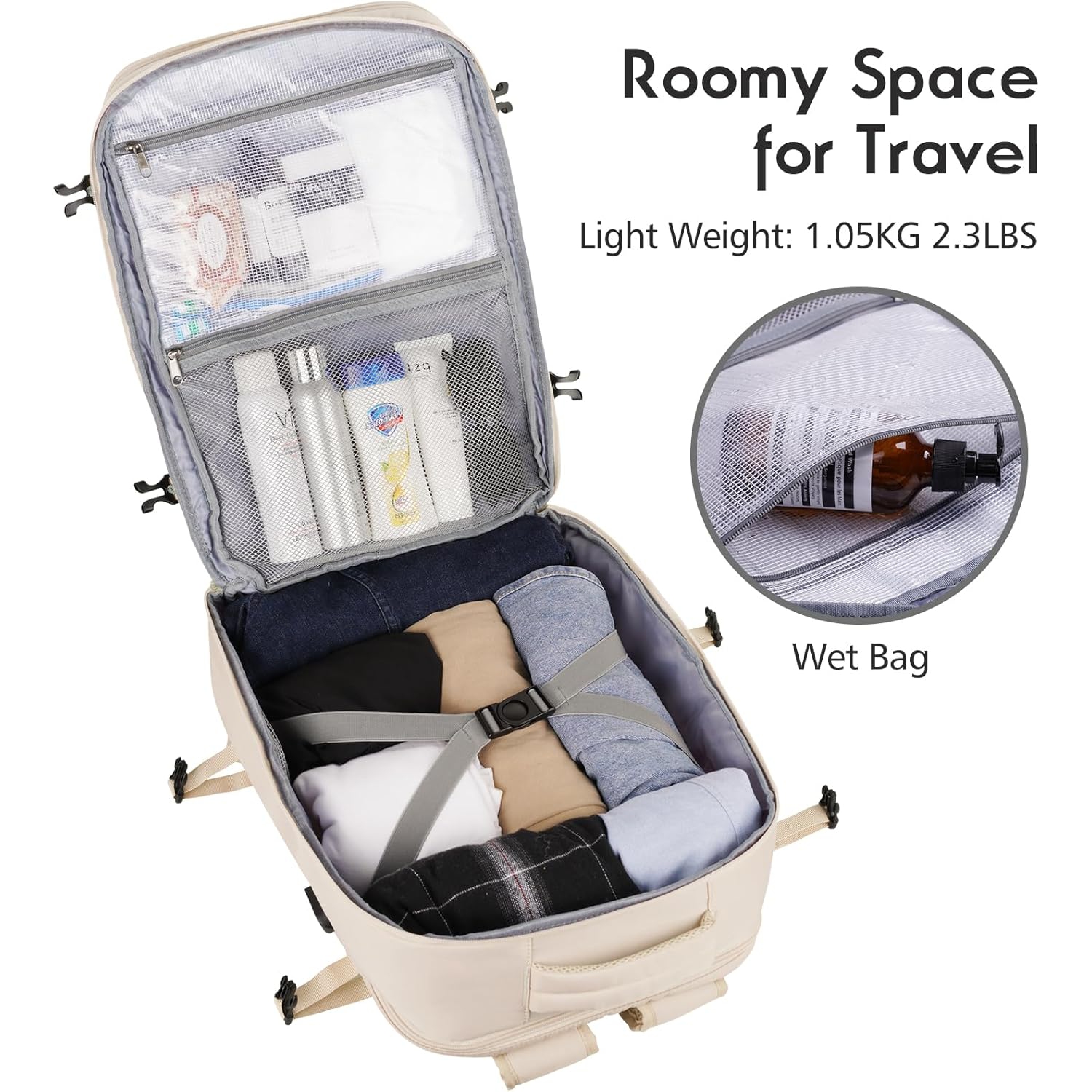 M Large Travel Backpack Women, Flight Approved Carry On Backpack, Water Resistant Anti-Theft Casual Daypack School Bag,17.3 inch,Beige