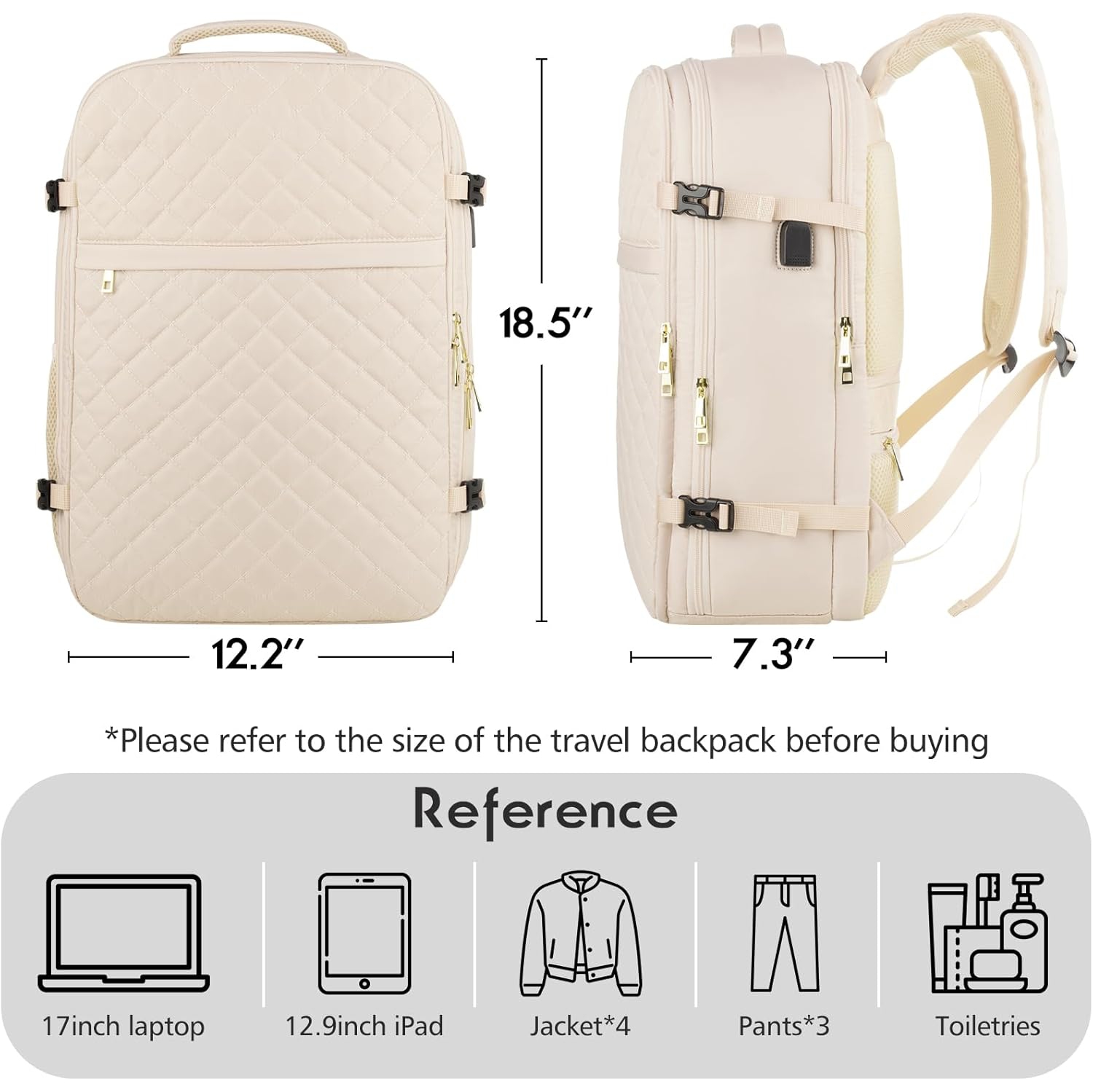 M Large Travel Backpack Women, Flight Approved Carry On Backpack, Water Resistant Anti-Theft Casual Daypack School Bag,17.3 inch,Beige