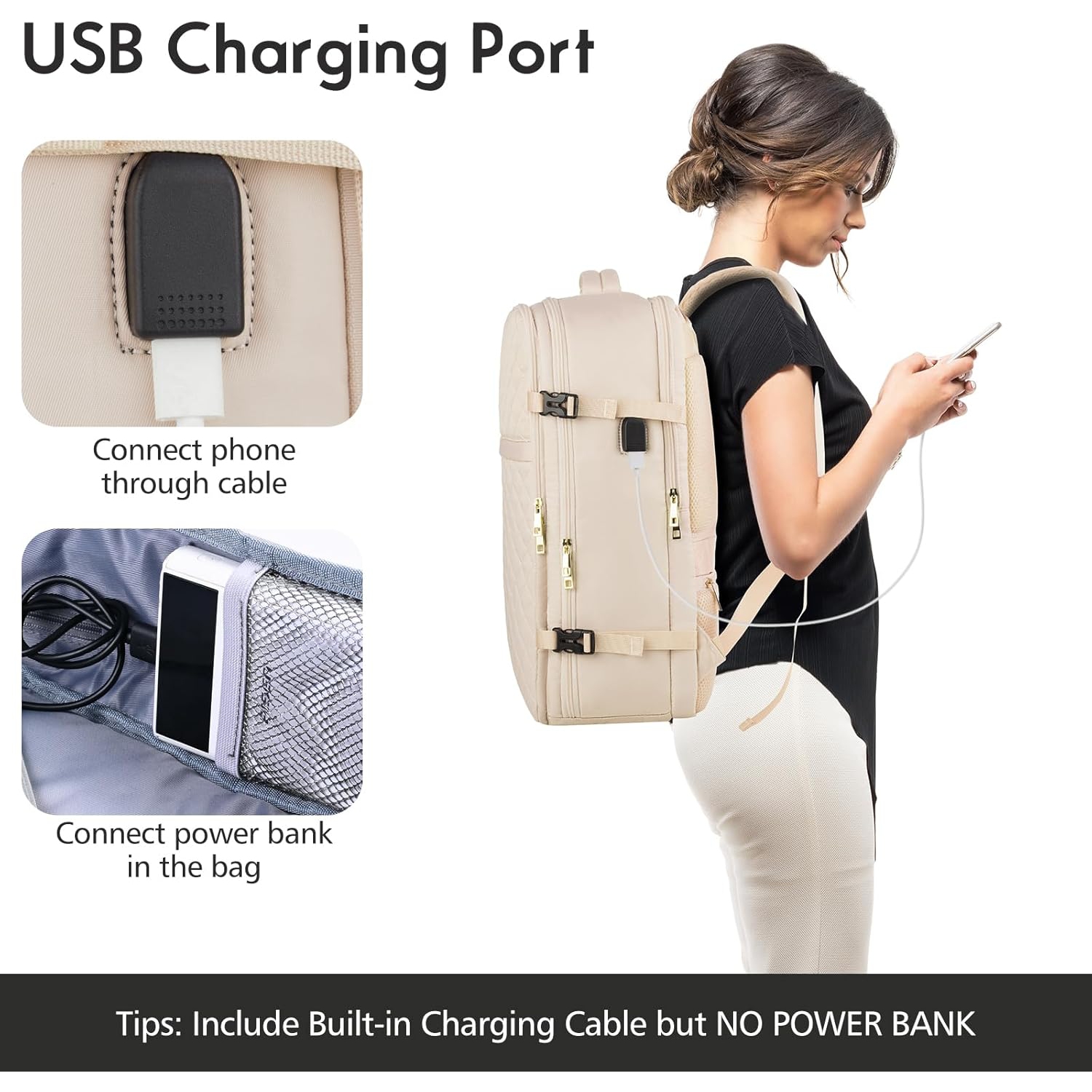 M Large Travel Backpack Women, Flight Approved Carry On Backpack, Water Resistant Anti-Theft Casual Daypack School Bag,17.3 inch,Beige