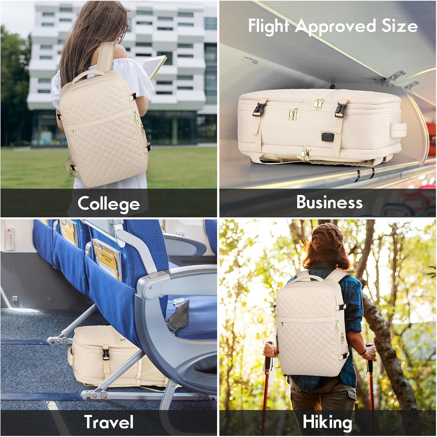 M Large Travel Backpack Women, Flight Approved Carry On Backpack, Water Resistant Anti-Theft Casual Daypack School Bag,17.3 inch,Beige