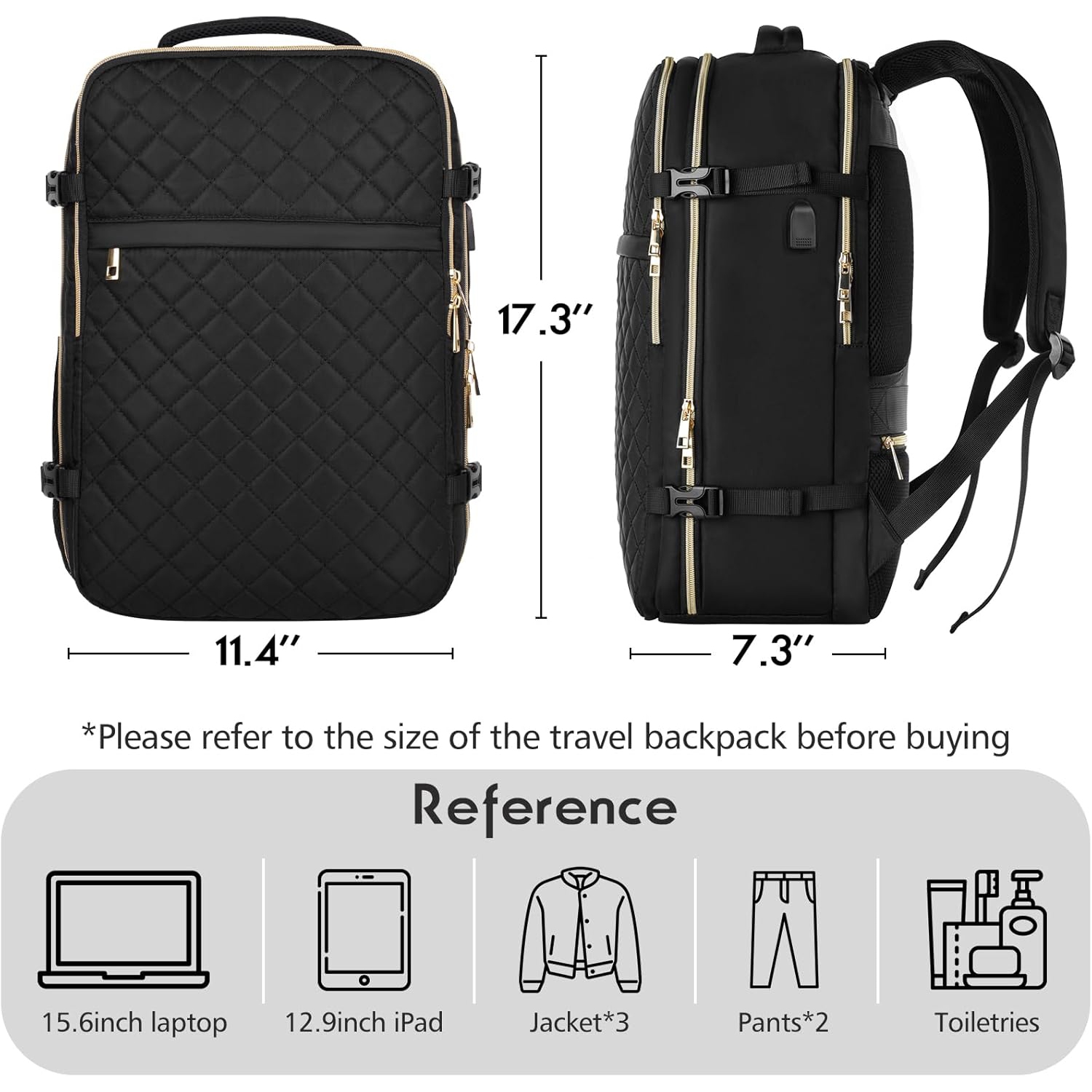 M Large Travel Backpack Women, Flight Approved Carry On Backpack, Water Resistant Anti-Theft Casual Daypack School Bag,18.4 inch,Small Black Sets