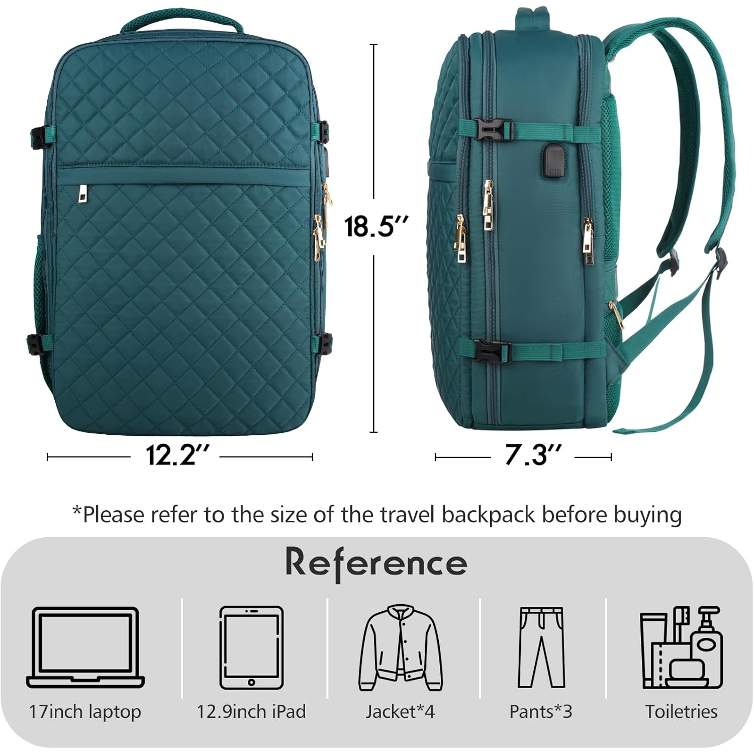 M Large Travel Backpack Women, Flight Approved Carry On Backpack, Water Resistant Anti-Theft Casual Daypack School Bag,17.3 inch,Peacock Blue