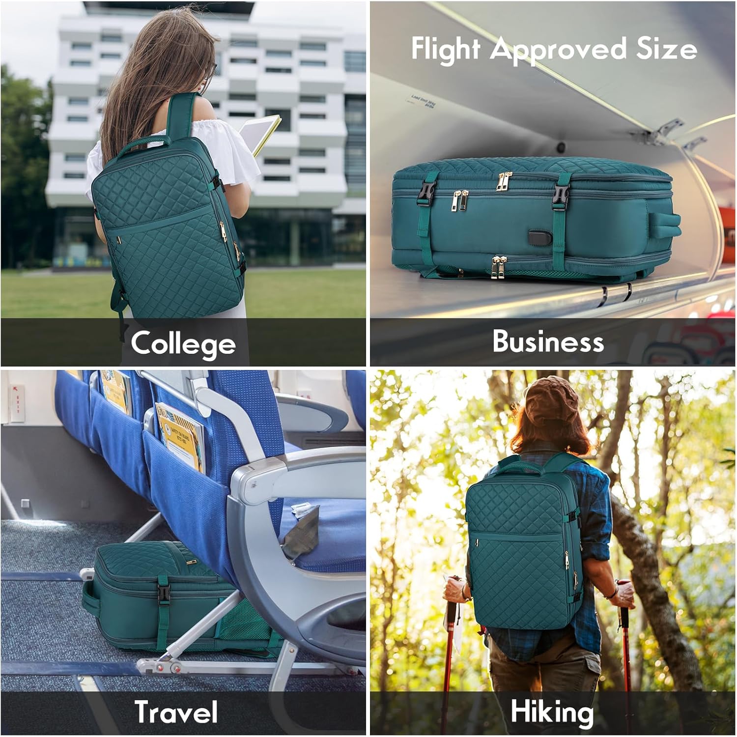 M Large Travel Backpack Women, Flight Approved Carry On Backpack, Water Resistant Anti-Theft Casual Daypack School Bag,17.3 inch,Peacock Blue