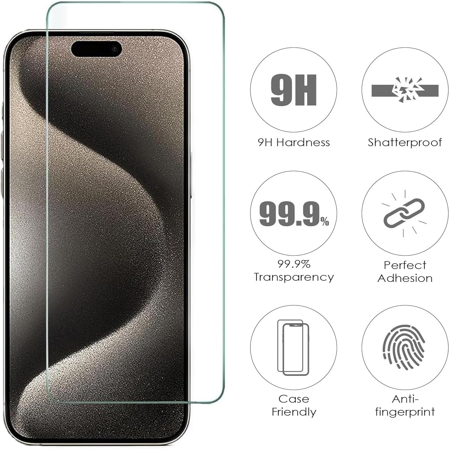 [Paquet de 2] Protecteur d'écran Tasnim pour iPhone 16/15 6,1&nbsp;po, verre trempé, antirayure, sans bulles, compatible avec les étuis