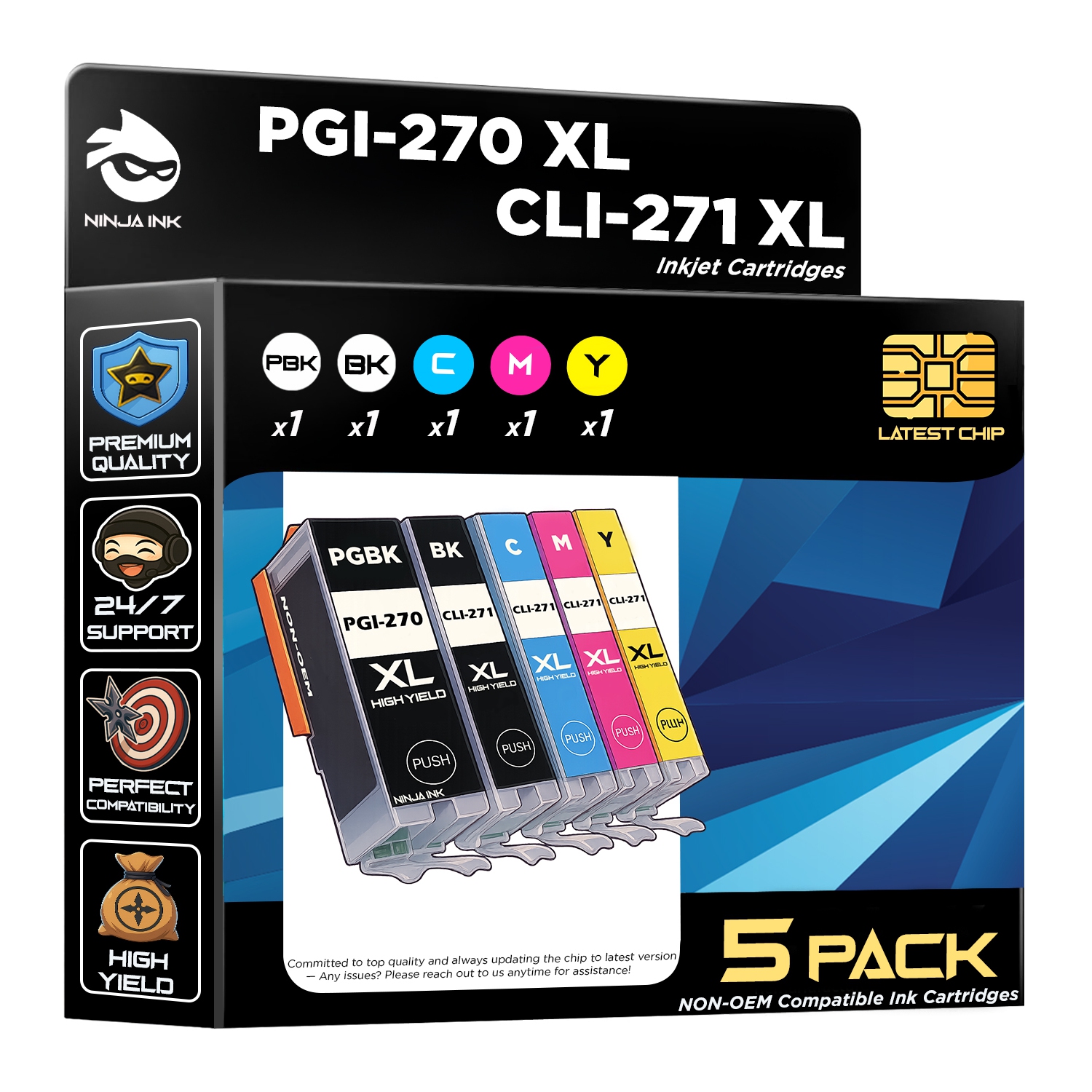 NINJA INK® Compatible with Canon PGI-270 CLI-271 PGI270 CLI271 PIXMA MG5700 MG5720 MG5721 MG5722 MG6820 MG6821PIXMA MG6822 MG7720 TS5000 PIXMA TS5020