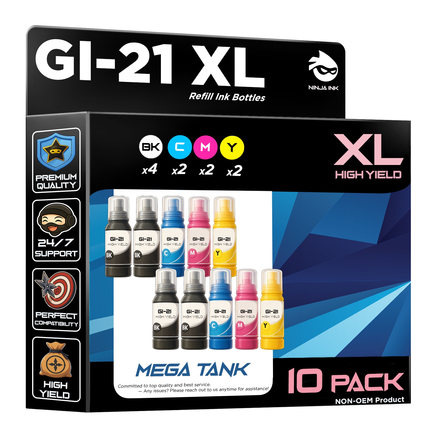 NINJA INK® Compatible with Canon GI21 GI-21 GI 21 GI-21 Ink Bottle Black Refill MegaTank - PIXMA G1220 G1230 G2260 G2270 G3060 G3260 G3270 G3290