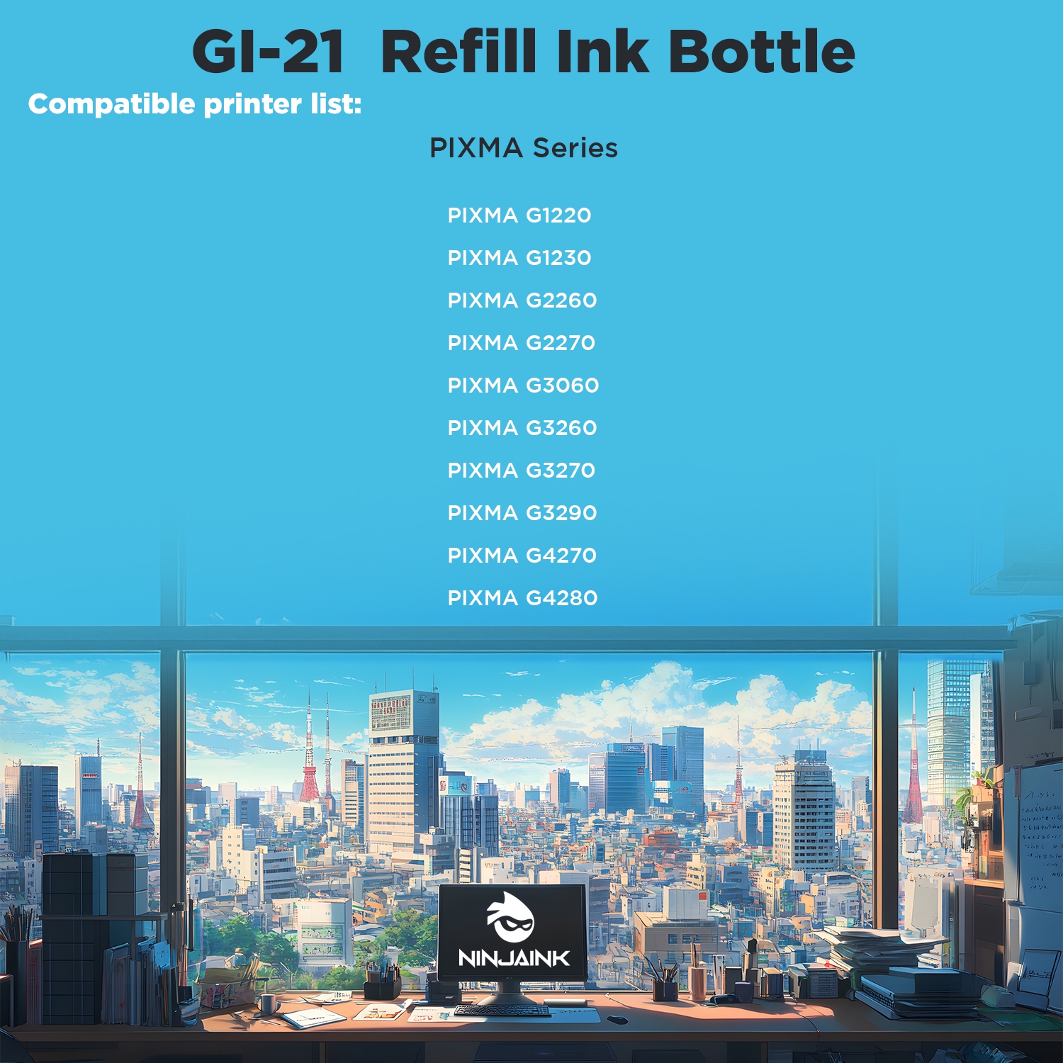 NINJA INK® Compatible with Canon GI21 GI-21 GI 21 GI-21 Ink Bottle Black Refill MegaTank - PIXMA G1220 G1230 G2260 G2270 G3060 G3260 G3270 G3290
