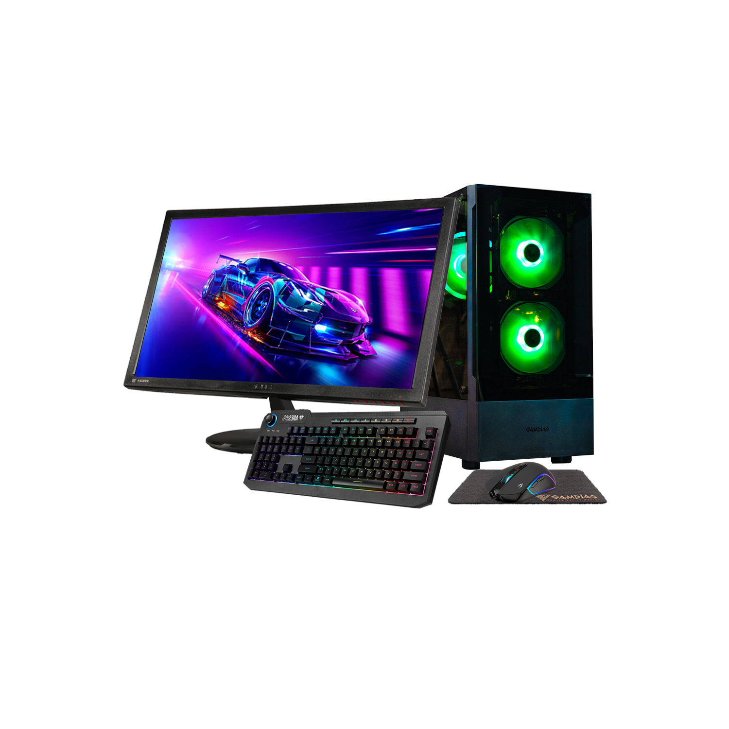 Gigatech Gaming Titan 3 Gaming PC Desktop Monitor Bundle - AMD Ryzen 5 5500 4.2GHz 6-Core, NVIDIA RTX 5060 GPU, 32gb DDR4 3200MHz, 512GB SSD, RGB,