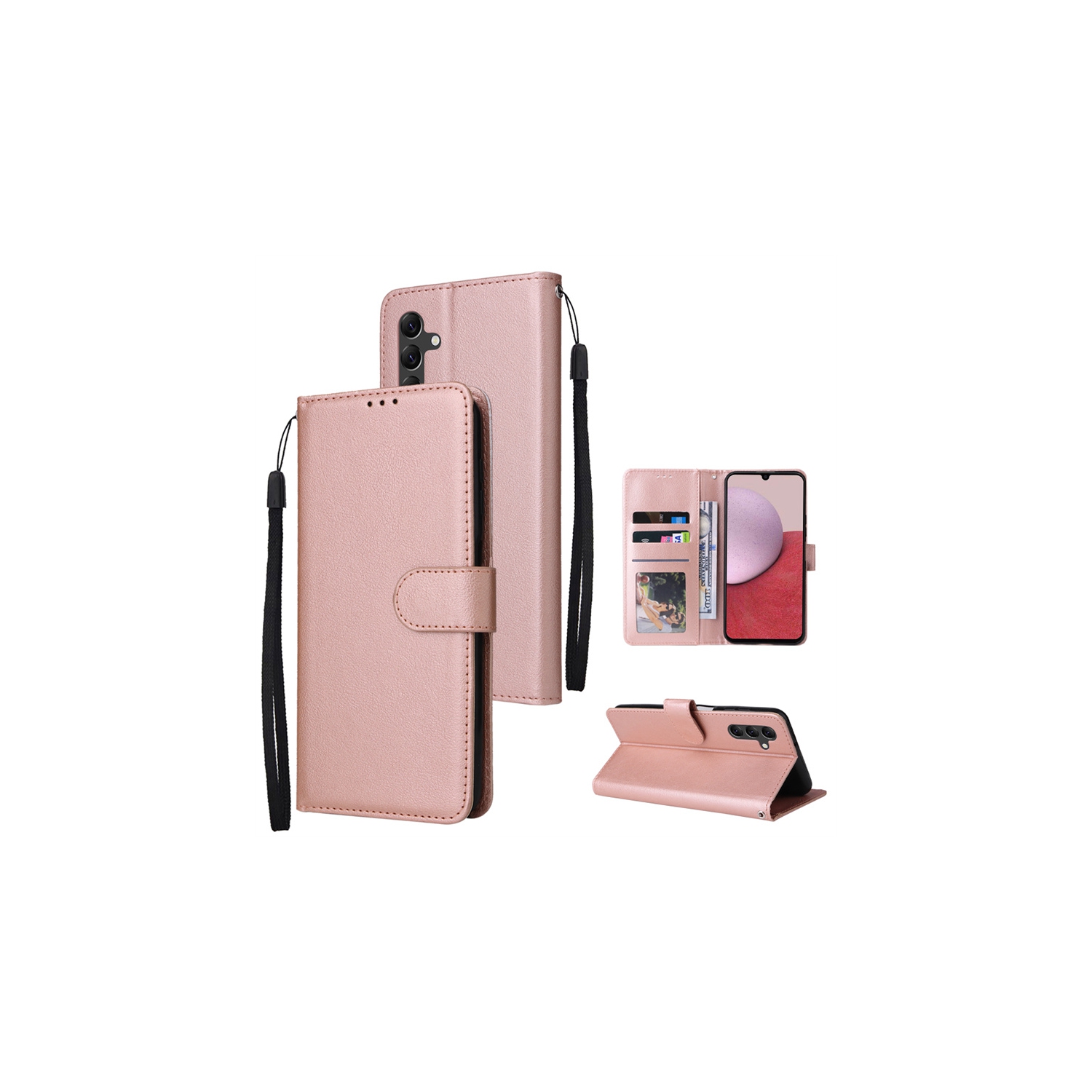 [CS] Étui portefeuille à rabat en cuir avec fente pour carte magnétique pour Samsung Galaxy S25 FE, rose doré