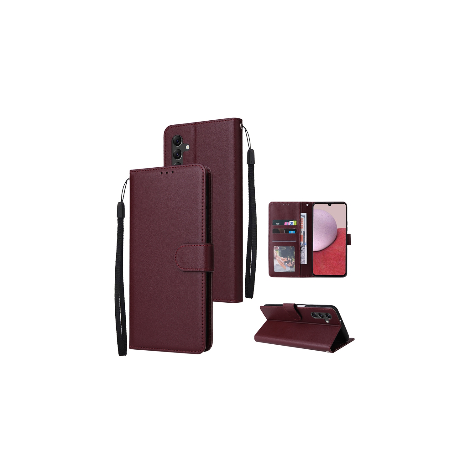 [CS] Étui portefeuille portefeuille à rabat en cuir avec fente magnétique pour carte pour Samsung Galaxy S25 FE, vin