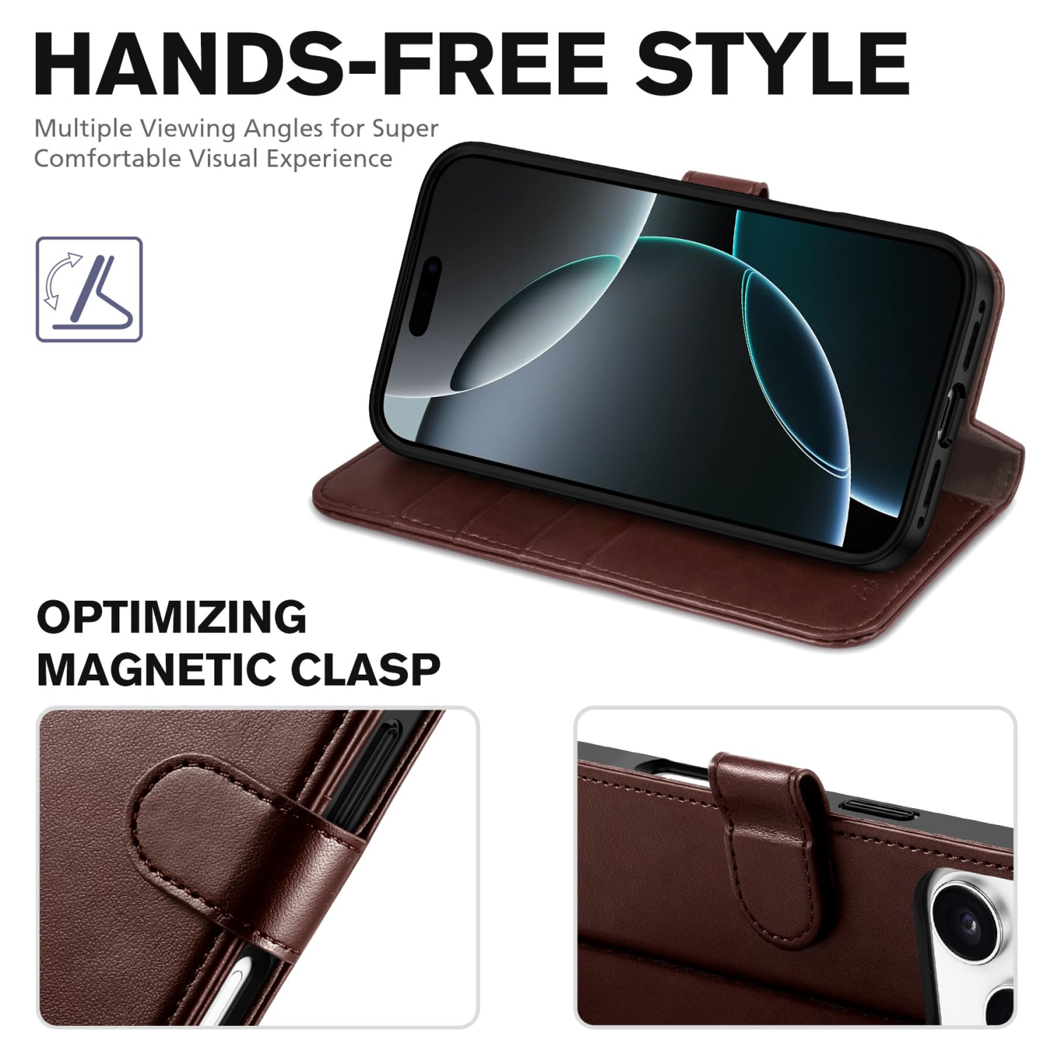 Wallet Case Compatible with iPhone 17 Pro 2025, 4 Card Holders, RFID Blocking, Stand, Shockproof TPU Shell, PU Leather, Magnetic Closure, Protective