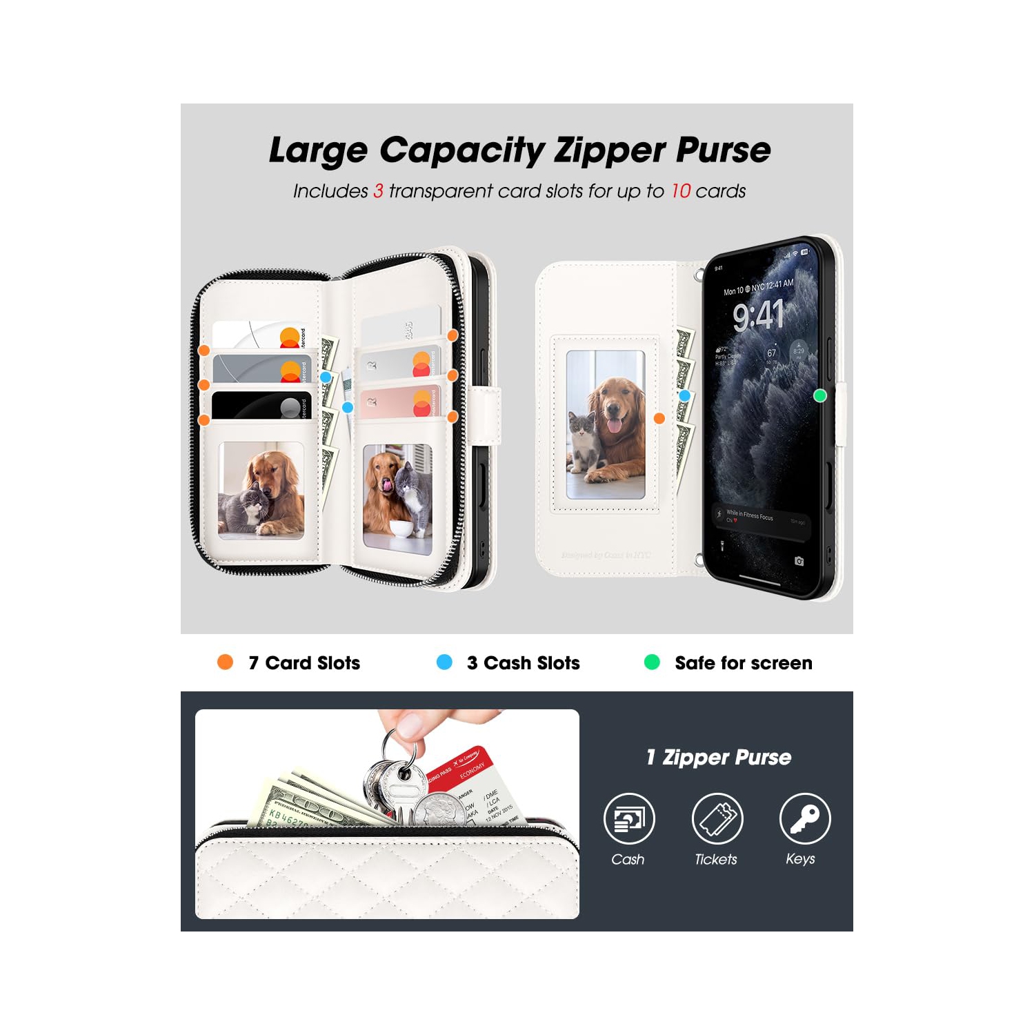 iPhone 17 Pro Case Wallet, RFID Blocking Card Holder for Women and Men Fashion PU Leather Magnetic Snap Flip Zipper Phone Case with Shoulder Wrist