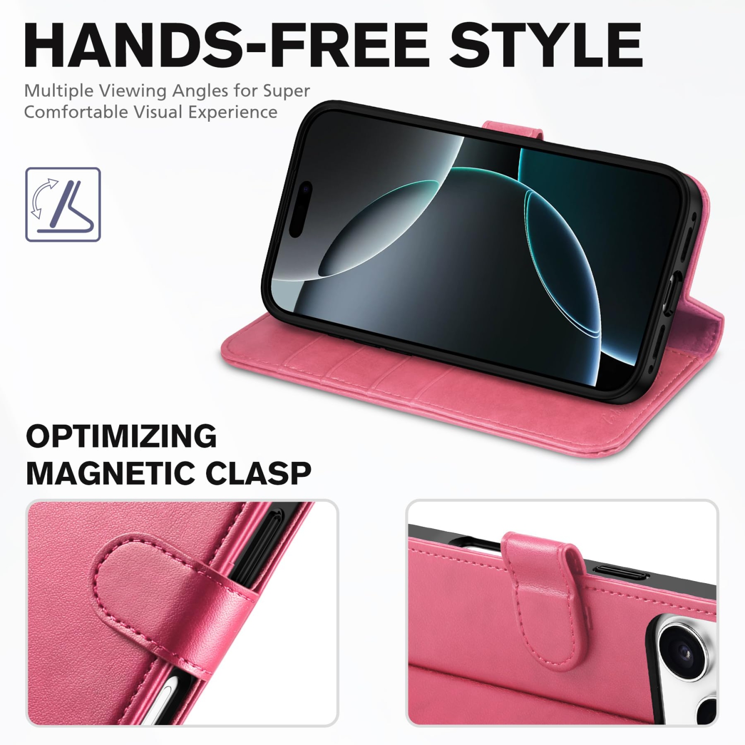 Wallet Case Compatible with iPhone 17 Pro 2025, 4 Card Slots | RFID Blocking | PU Leather | Magnetic Closure | Protective Flip Folio Cover | Hot Pink