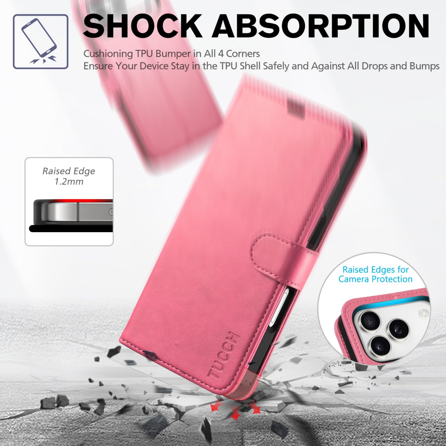 Wallet Case Compatible with iPhone 17 Pro 2025, 4 Card Slots | RFID Blocking | PU Leather | Magnetic Closure | Protective Flip Folio Cover | Hot Pink