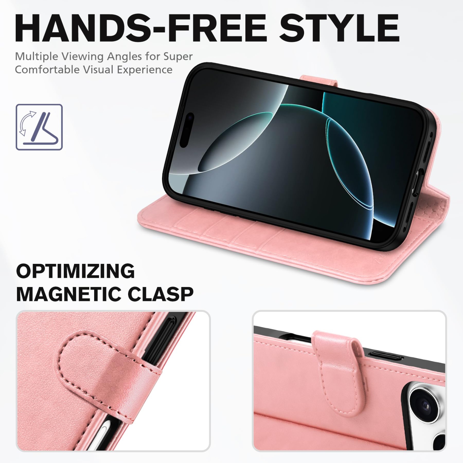 Wallet Compatible with iPhone 17 Pro Stand | RFID Blocking | 4 Card Holder | PU Leather | Magnetic Closure Folio Protective Cover | TPU Shockproof