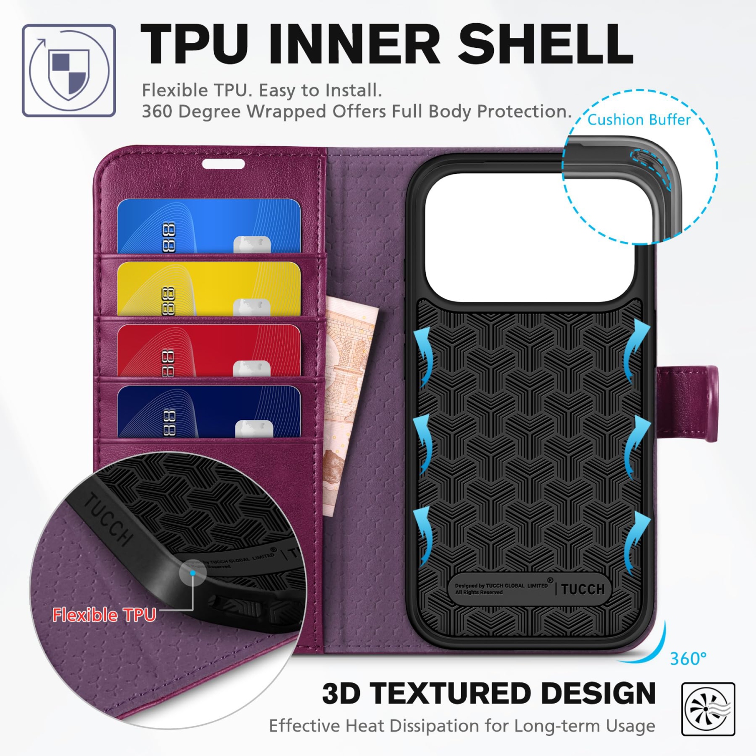 Wallet Case Compatible with iPhone 17 Pro RFID Blocking 4 Card Holders | Kickstand | PU Leather | Magnetic Closure | Protective Flip Folio Cover |