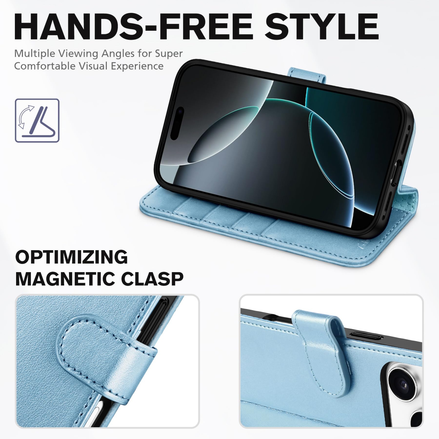 Wallet Case Compatible with iPhone 17 Pro, RFID Blocking 4 Card Slots, Kickstand, Magnetic Closure, PU Leather, Shockproof TPU Shell, Protective Flip