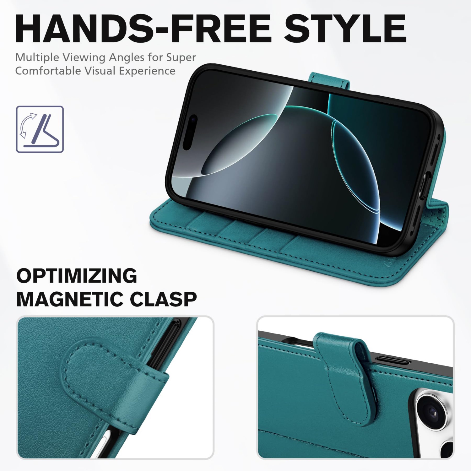 Wallet Case Compatible with iPhone 17 Pro 2025, 4 Card Holders | RFID Blocking | Stand | Shockproof TPU Shell | PU Leather | Magnetic Closure |