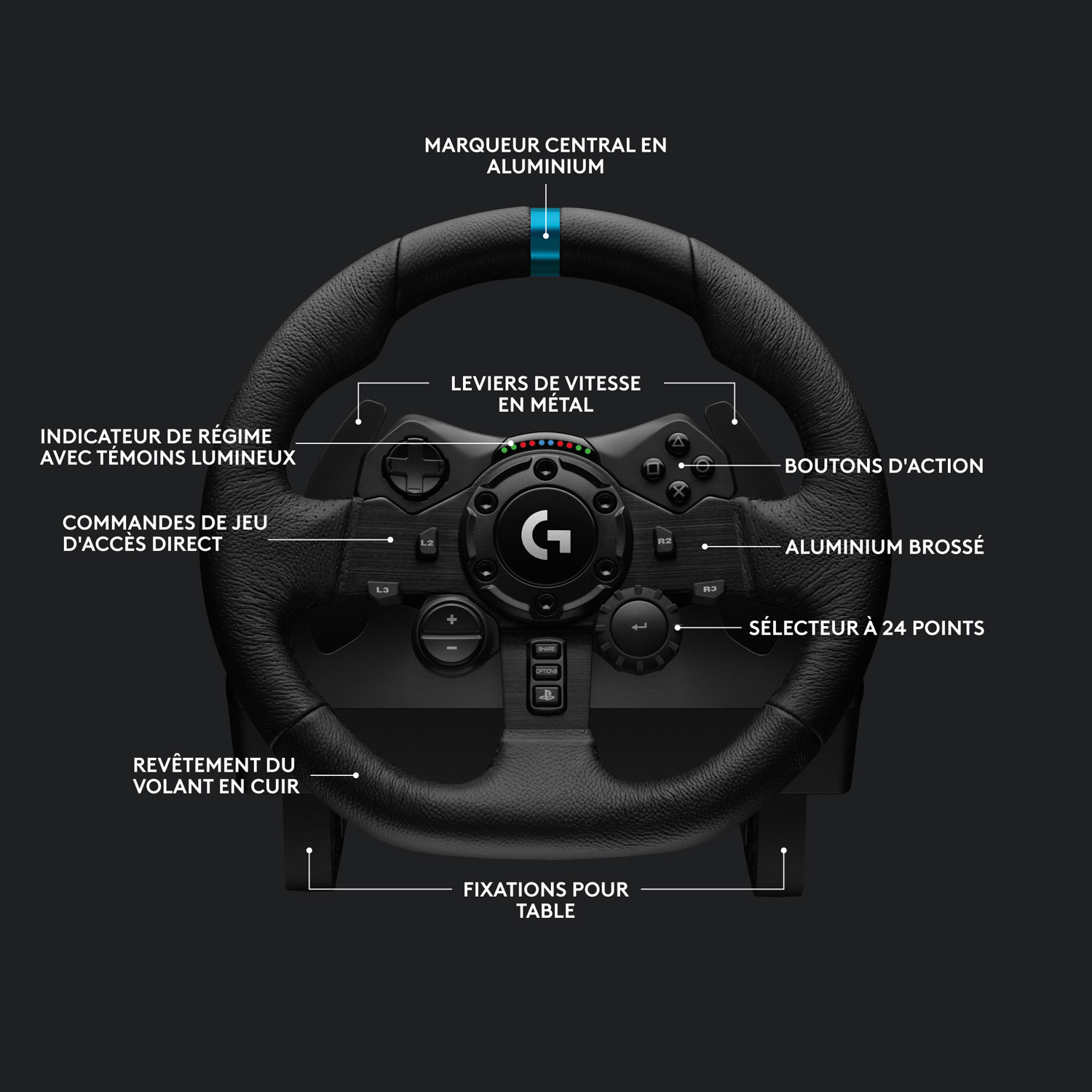 Volant de course et pédales G923 de Logitech avec levier de vitesses Driving Force pour PS5/PS4/PC - Noir