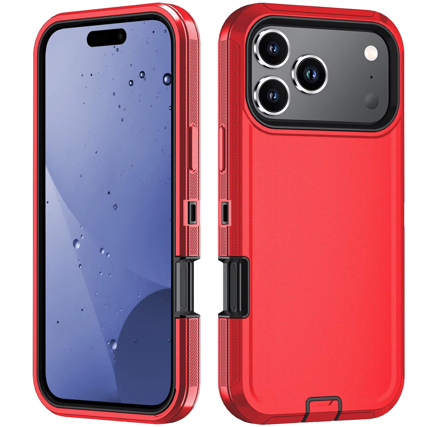 [CS] Triple 3 Layers Shockproof Heavy Duty Defender Hard Case for iPhone 17 Pro, Red