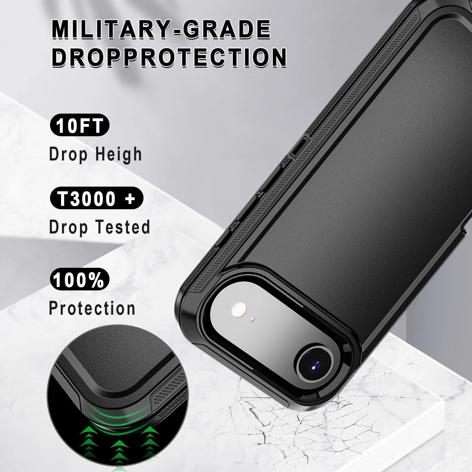 [CS] Triple 3 Layers Shockproof Heavy Duty Defender Hard Case for iPhone 17 Air, Black