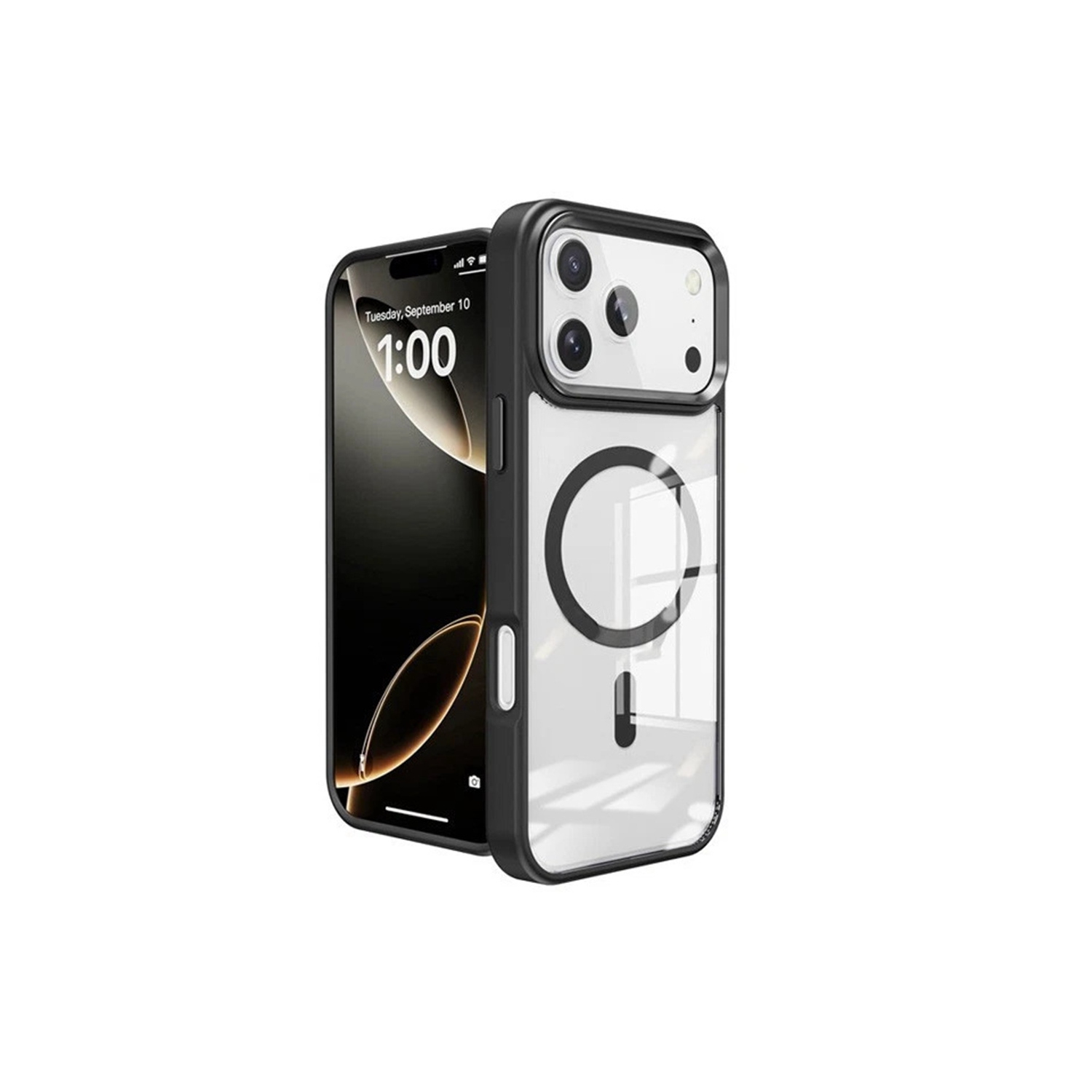 [CS] Étui transparent pour iPhone 17 Pro, magnétique et rigide, noir