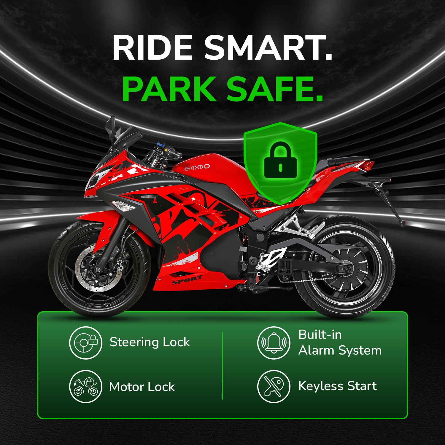 Emmo Zone MAX E Bike - Electric Motorcycle eBike - 84V 200km Range - QS Super Torque Motor - Green