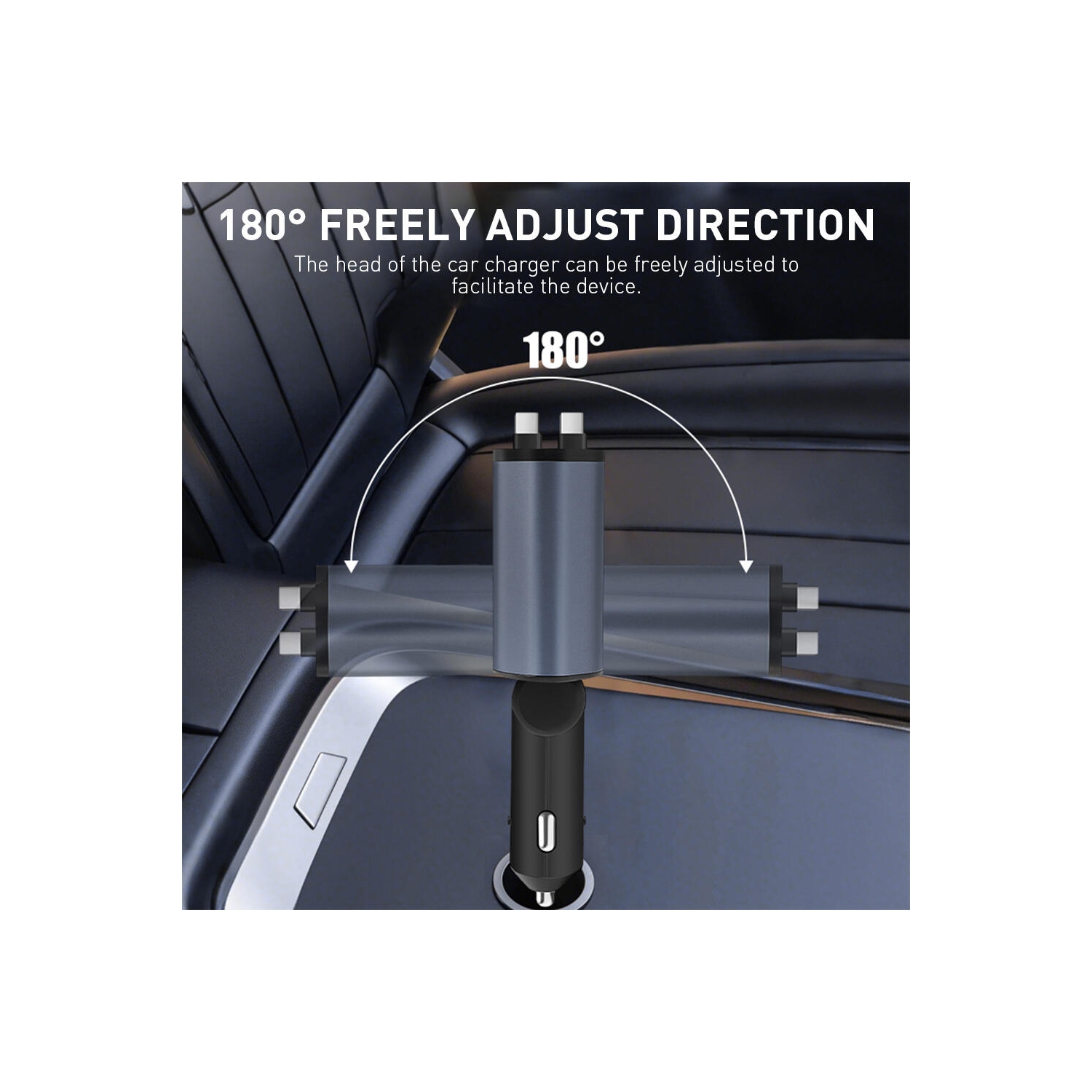 88W Retractable Car Charger, 4-in-1 Fast Car Phone Charger with 2.5ft Two Retractable Cables