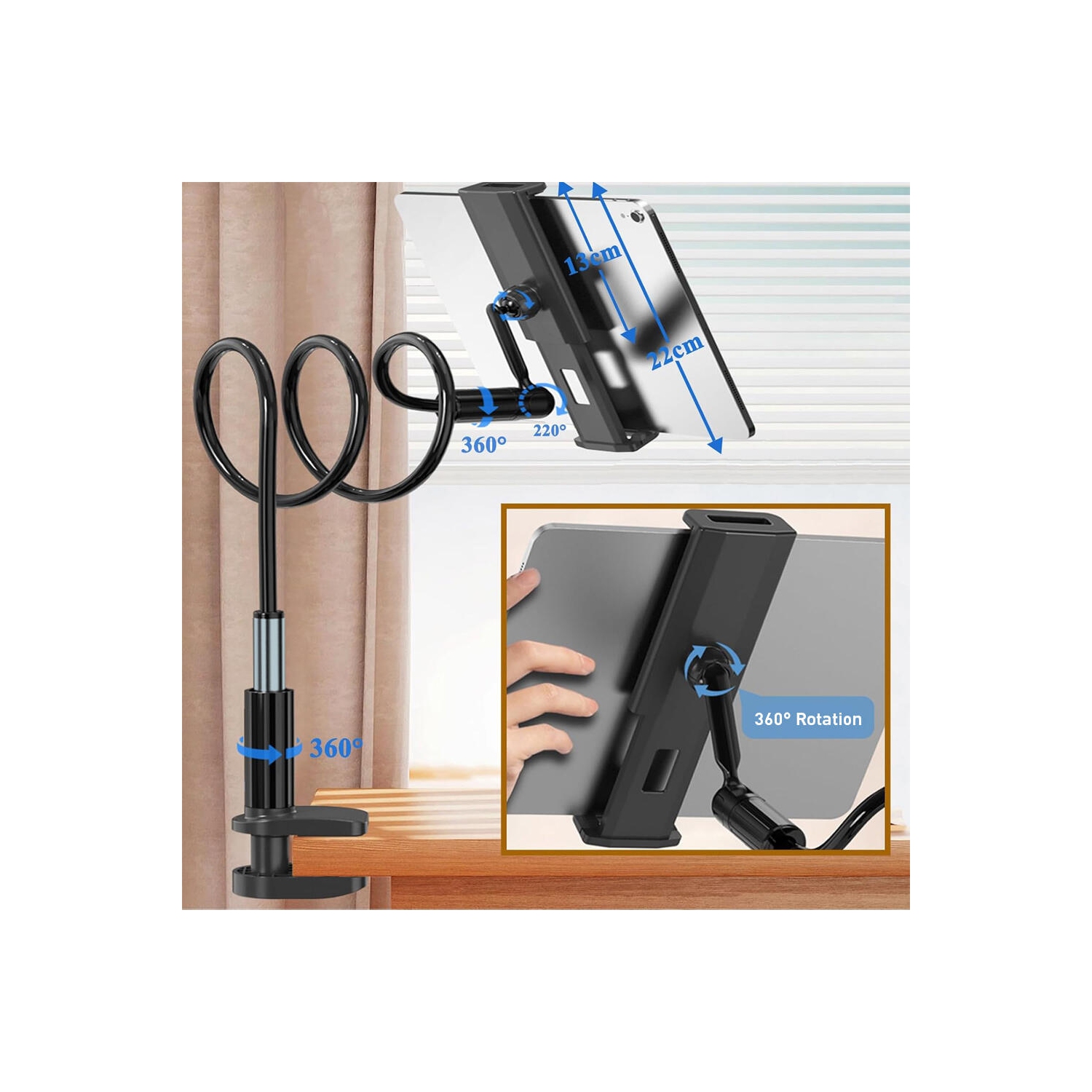 Gooseneck Tablet Holder, Flexible and Adjustable Mobile Phone Holder with Long Arms