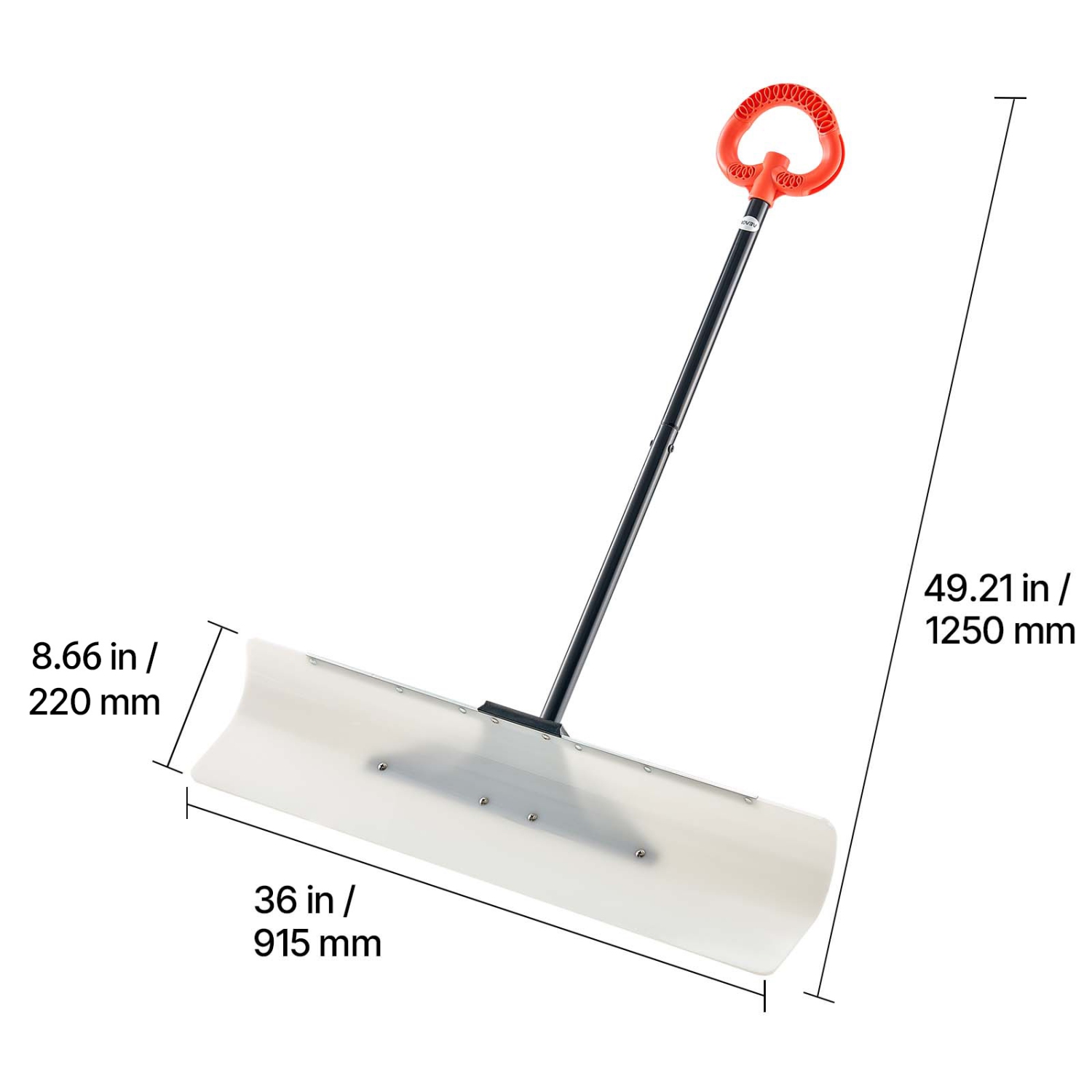 VEVOR 36 in Snow Pusher Shovel,Outdoor Snowplow Shovel with Ergonomic Grip, HDPE Plastic Blade, Winter Shovels with Segmented Handle, Metal Edged