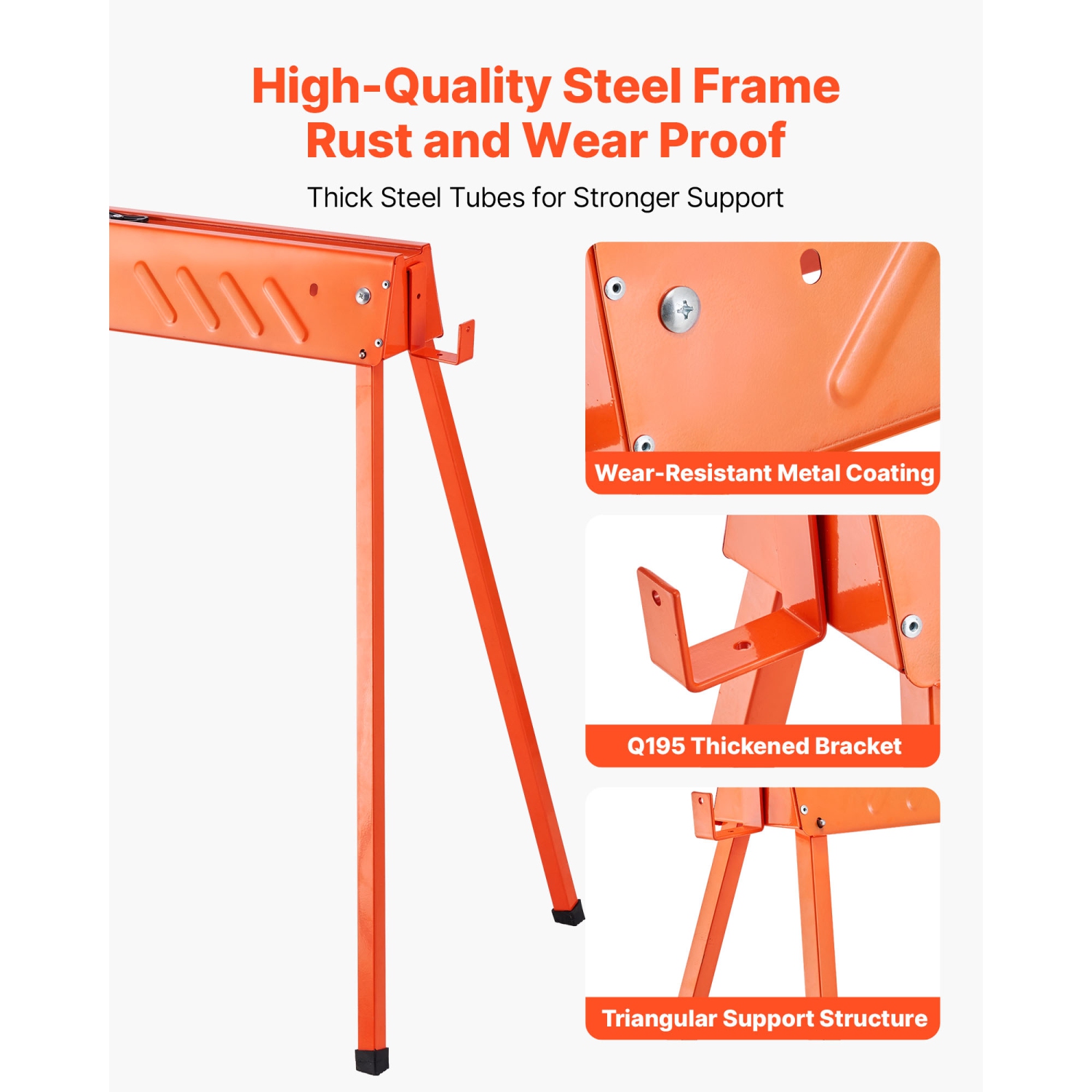 VEVOR 2 Pack Saw Horses, Folding Work Horses, 660 lbs Load Capacity Sawhorse with Heavy Duty Legs, All-Metal Portable Saw Horse with Non-Slip Foot