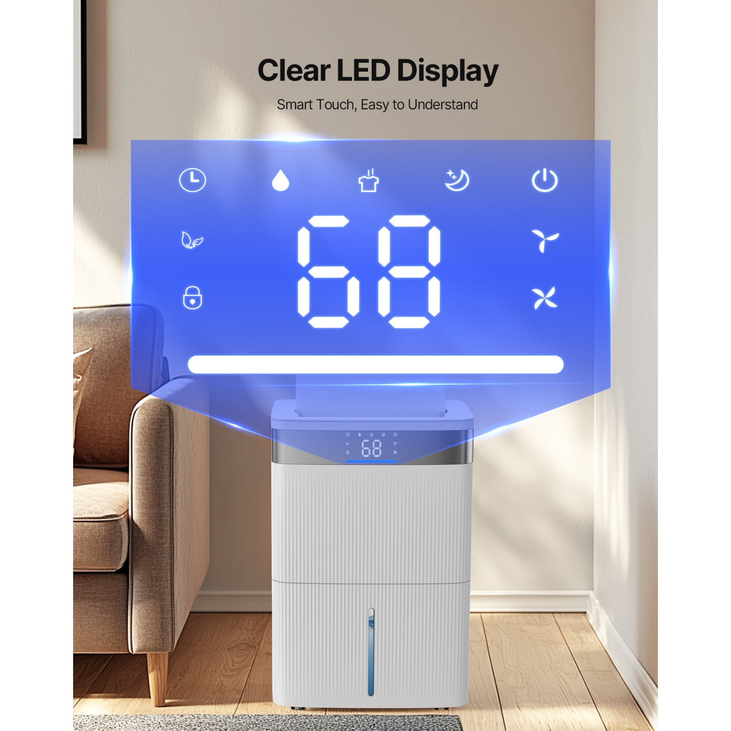 VEVOR 80 Pints Dehumidifier for Home & Basement, Drain Hose for Commercial & Industrial Use, Smart Humidity Control, Low Noise for Large Rooms,