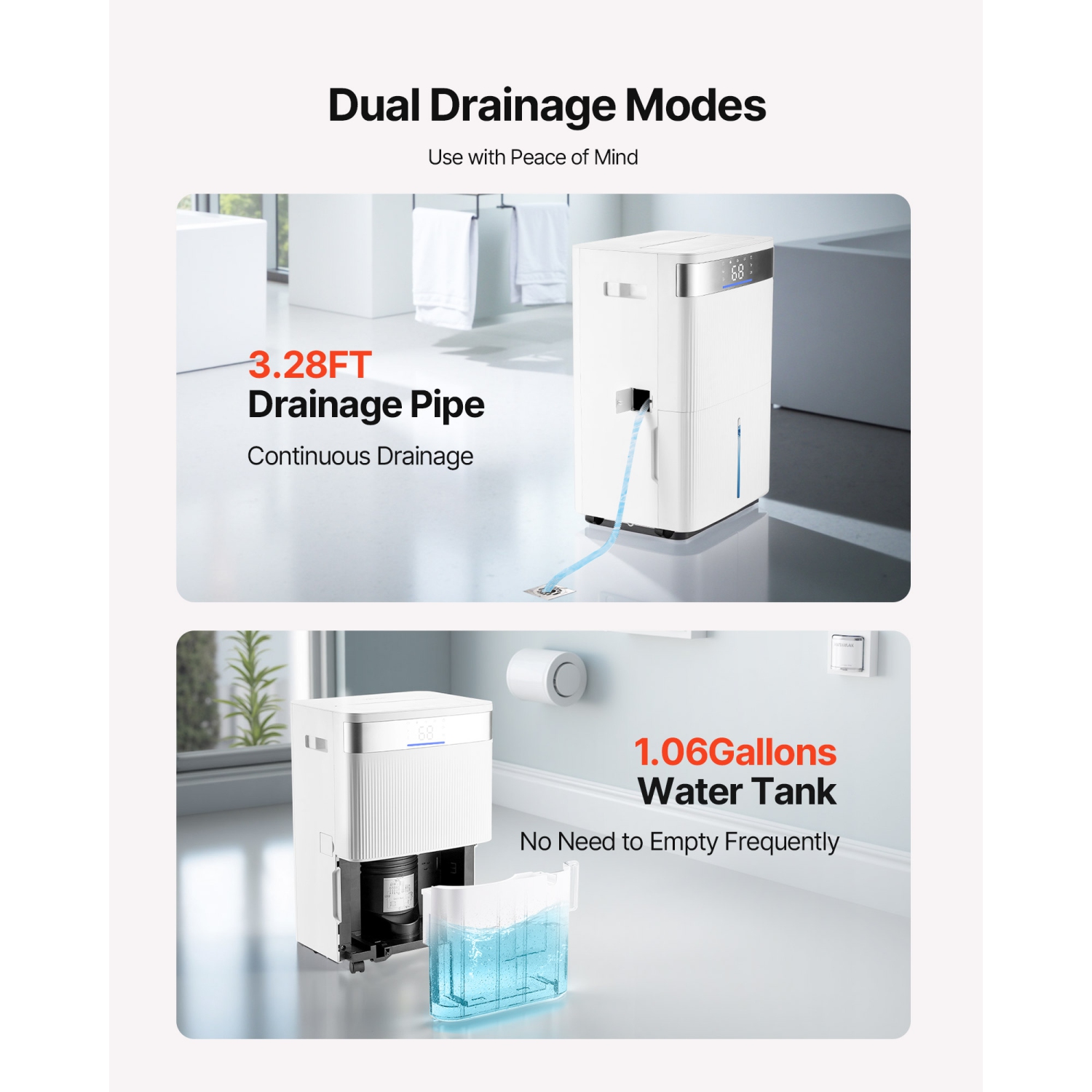 VEVOR 80 Pints Dehumidifier for Home & Basement, Drain Hose for Commercial & Industrial Use, Smart Humidity Control, Low Noise for Large Rooms,