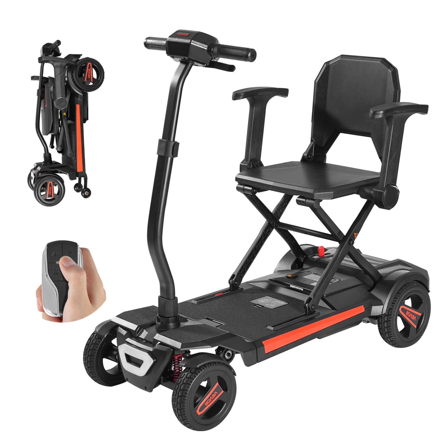 Trottinette électrique à 4 roues VEVOR 265LBS pour adultes et aînés, trottinette automatique repliable avec télécommande, clés CCP et longue portée