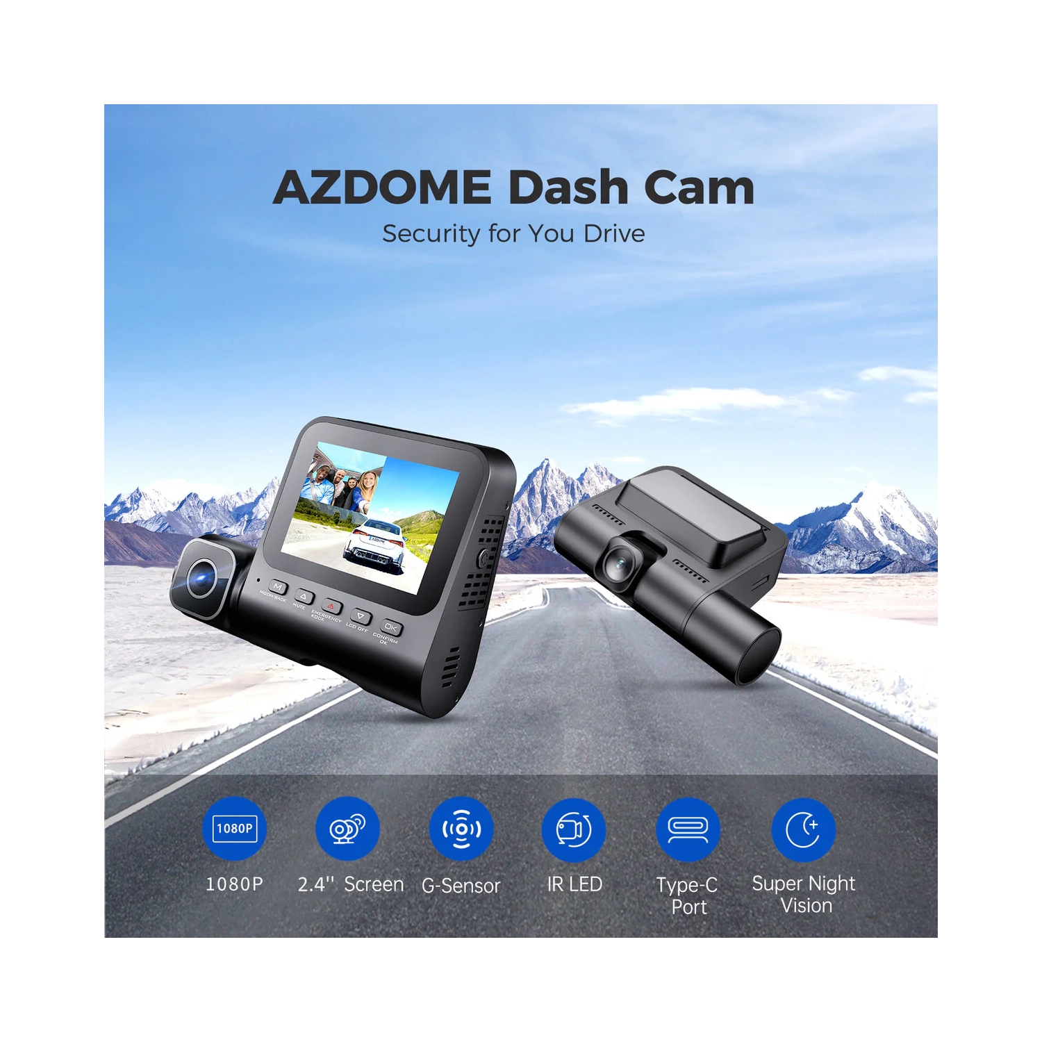 AZDOME V600 1080P+1080P 3&nbsp;po 3 canaux Caméra de tableau de bord avant, intérieur et arrière Vision nocturne Véhicules Enregistreur Mode de