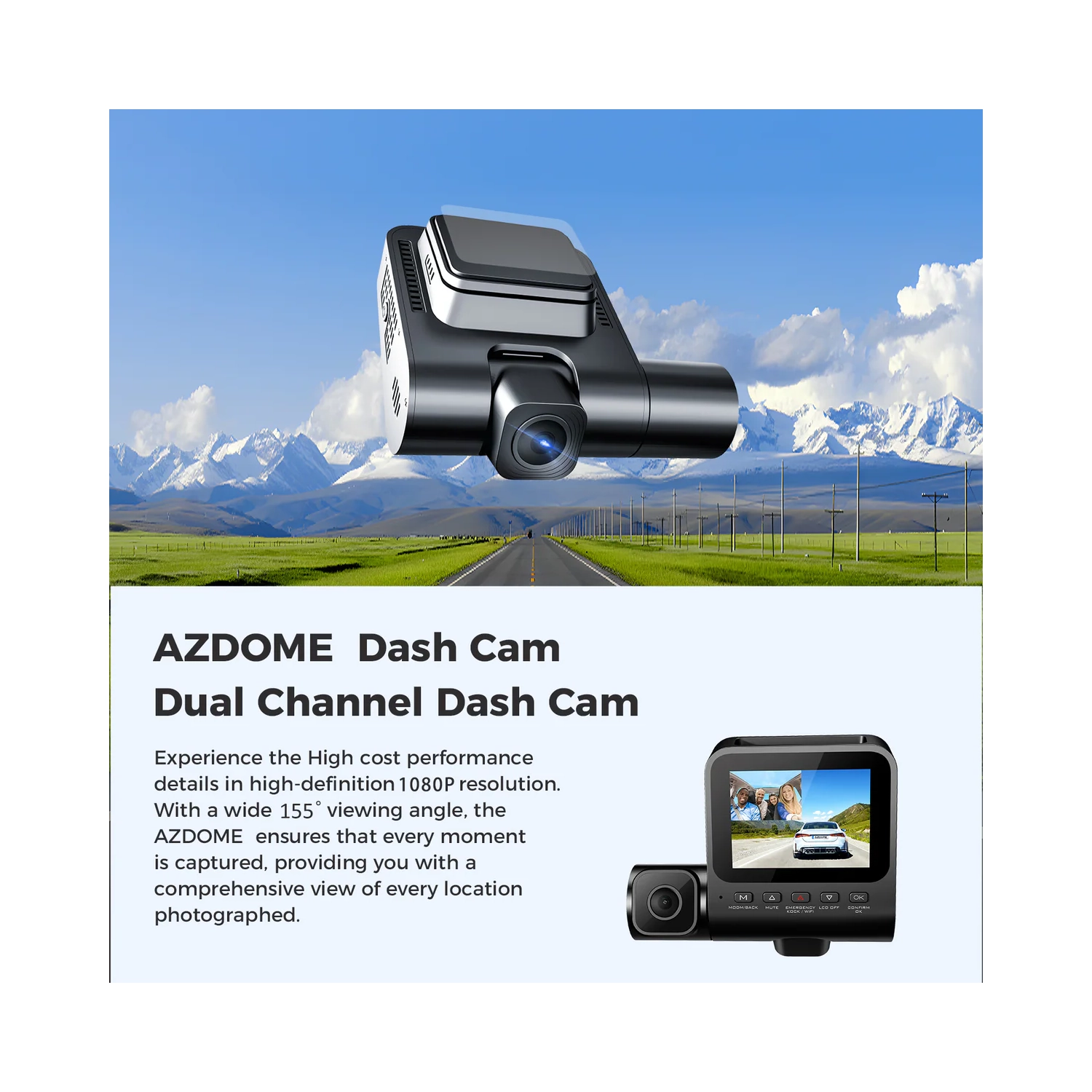 AZDOME V600 1080P+1080P 3&nbsp;po 3 canaux Caméra de tableau de bord avant, intérieur et arrière Vision nocturne Véhicules Enregistreur Mode de