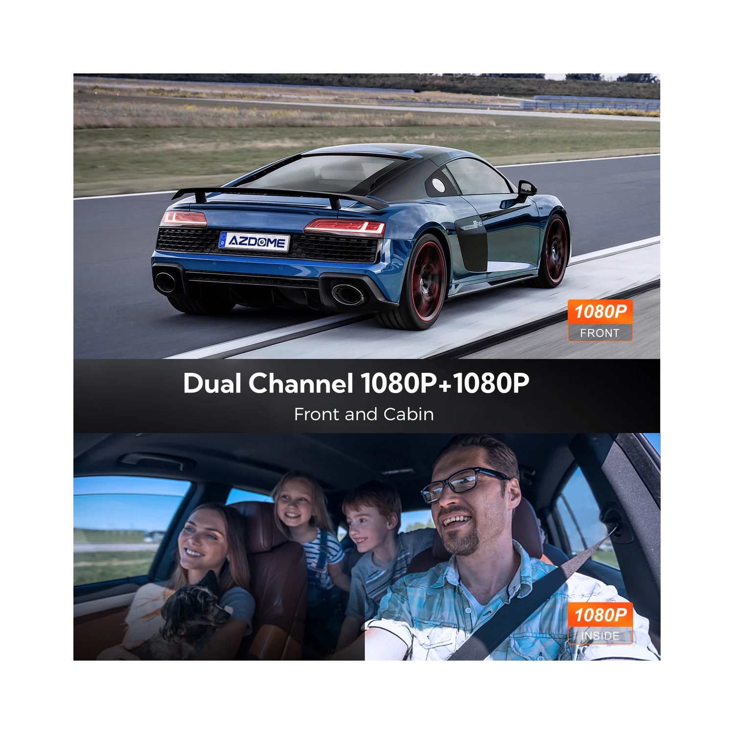 AZDOME V600 1080P+1080P 3&nbsp;po 3 canaux Caméra de tableau de bord avant, intérieur et arrière Vision nocturne Véhicules Enregistreur Mode de
